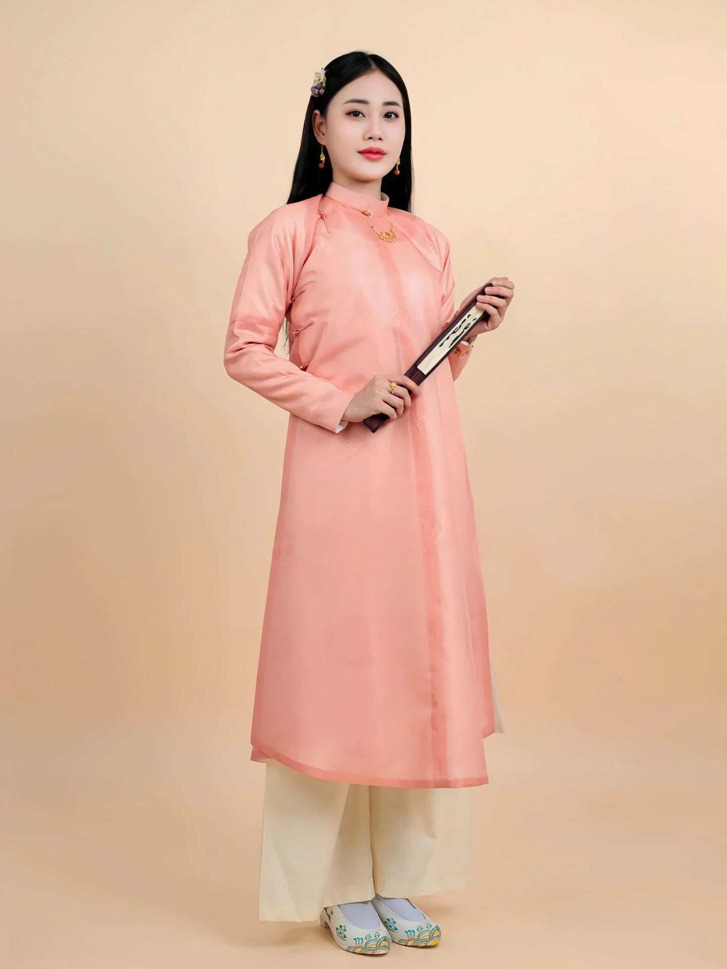 Áo dài ngũ thân Sa Hàn Chữ Thọ