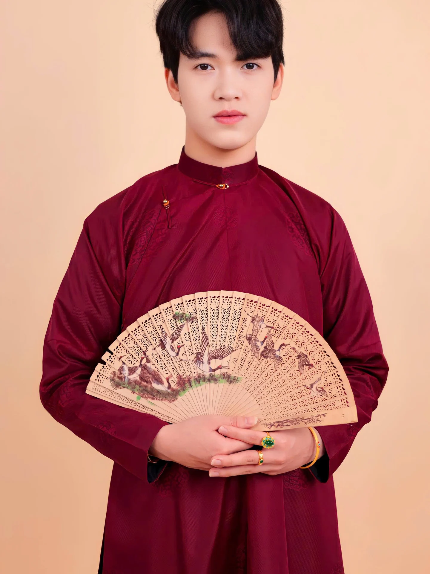 Áo dài ngũ thân Sa Hàn Chữ Thọ