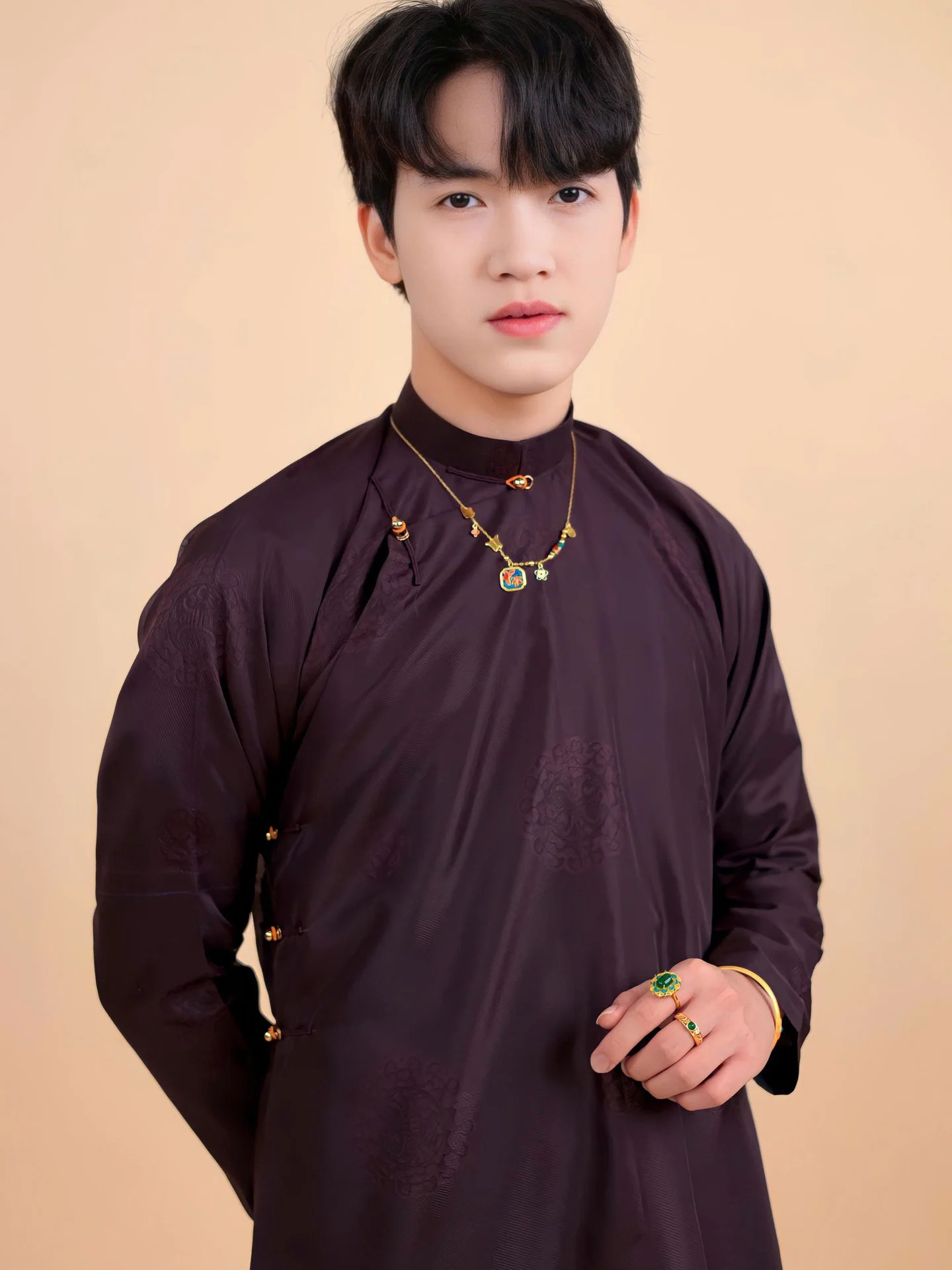 Áo dài ngũ thân Sa Hàn Chữ Thọ