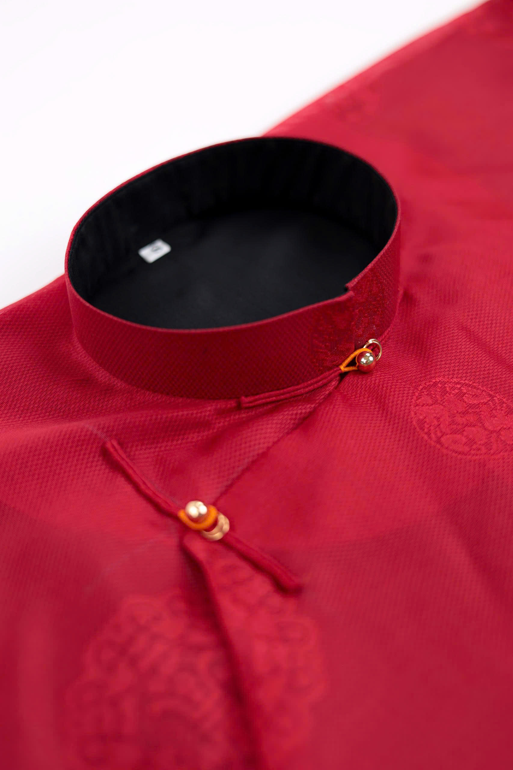 Áo dài Ngũ thân Sa Hàn Chữ Thọ