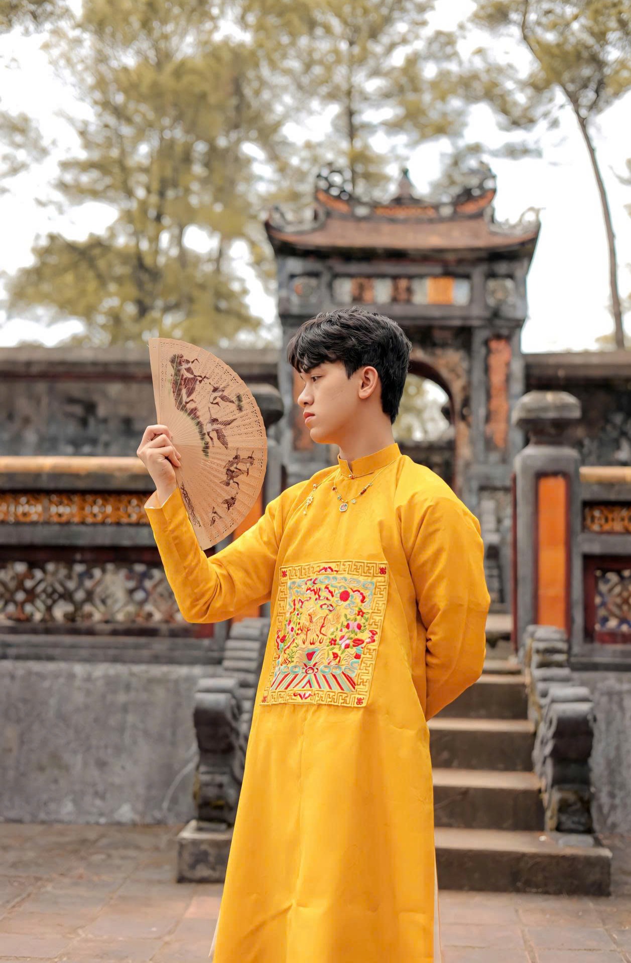 Áo dài Ngũ thân Lụa Hàn Quốc có Bổ Tử