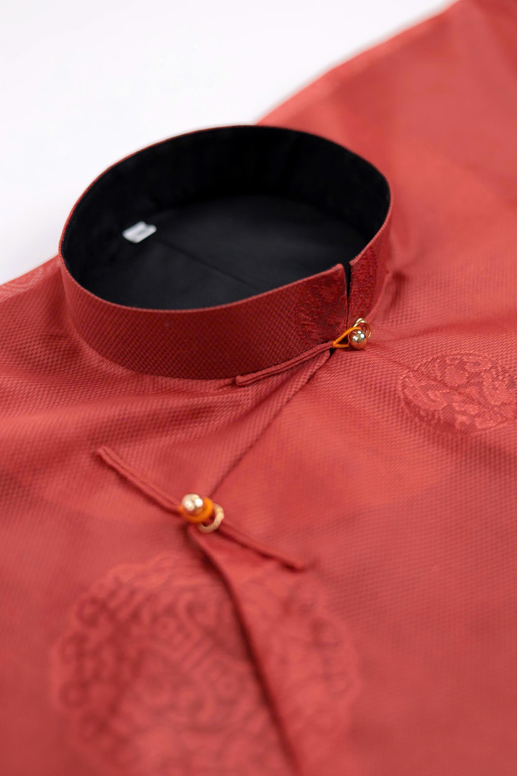 Áo dài Ngũ thân Sa Hàn Chữ Thọ