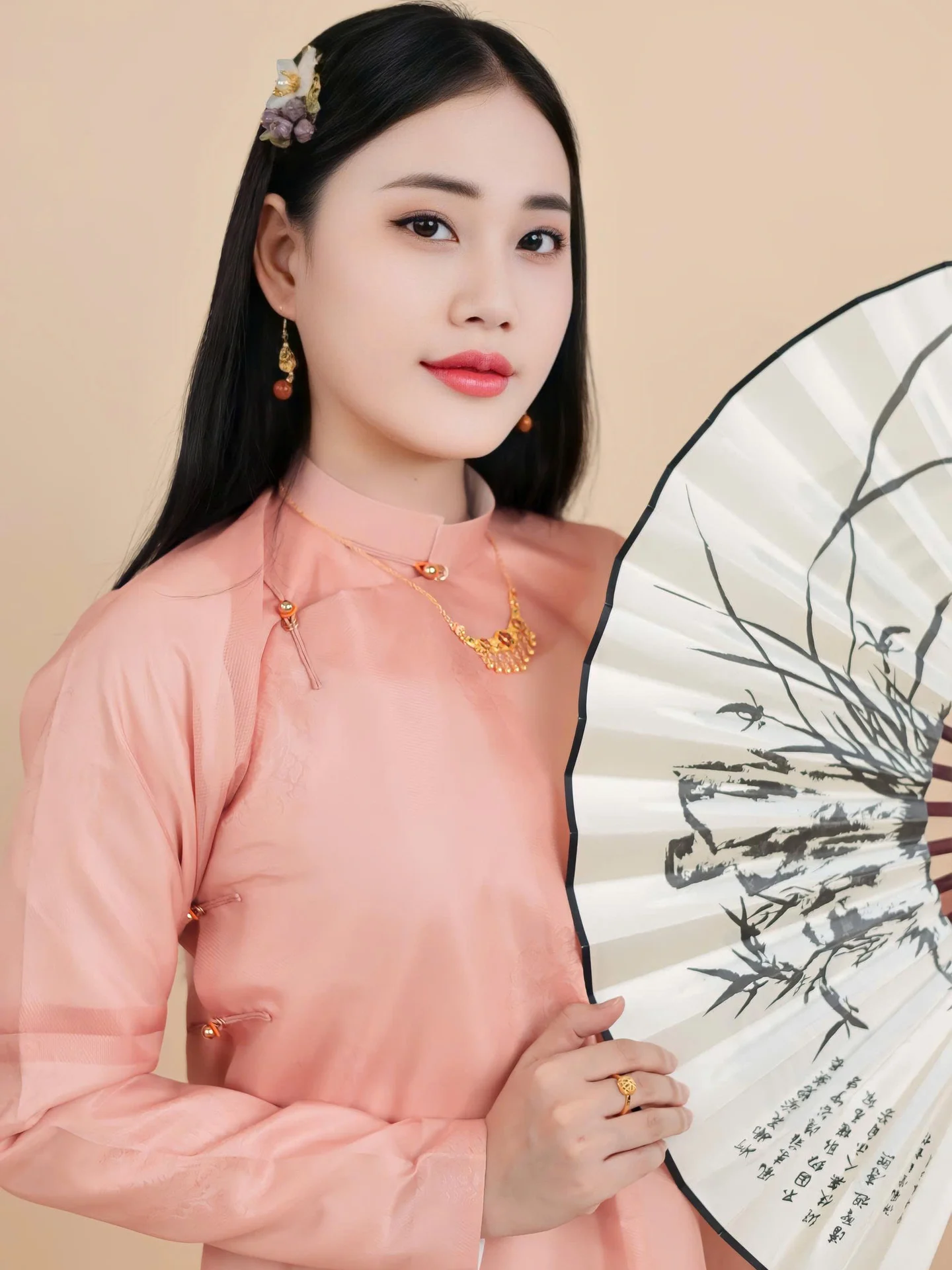 Áo dài ngũ thân Sa Hàn Chữ Thọ