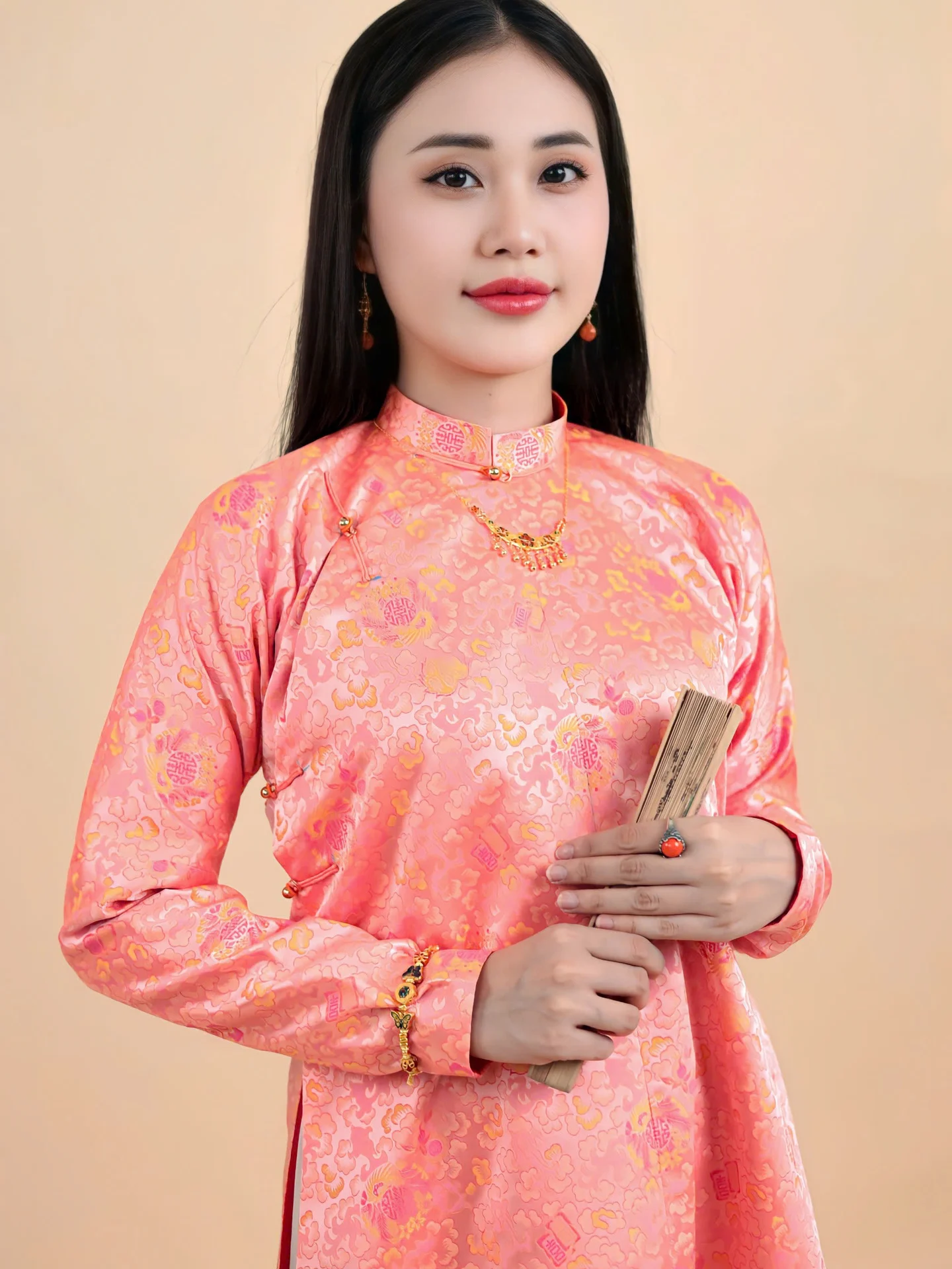 Áo dài ngũ thân Gấm Hàn quốc