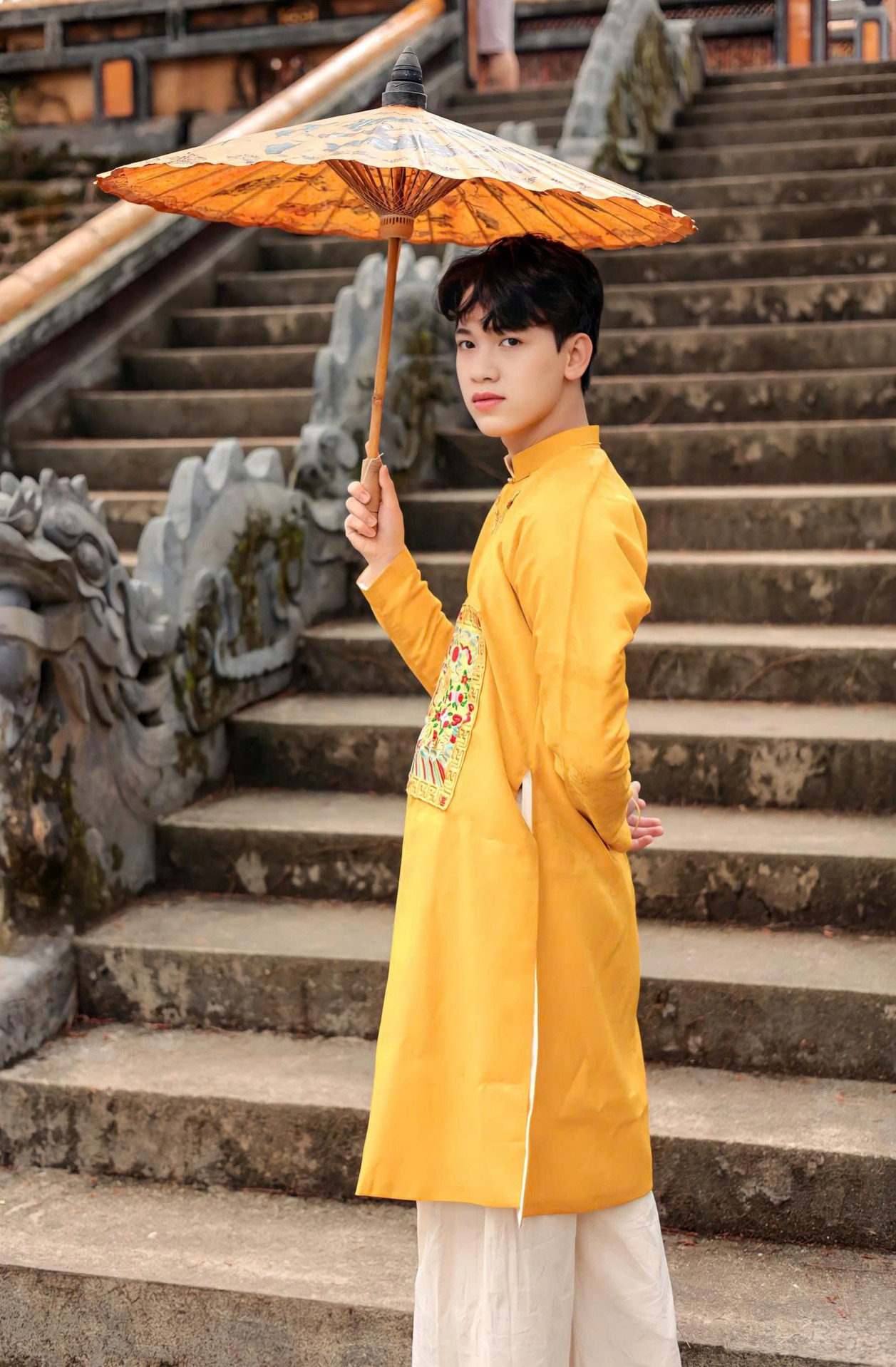 Áo dài Ngũ thân Lụa Hàn Quốc có Bổ Tử