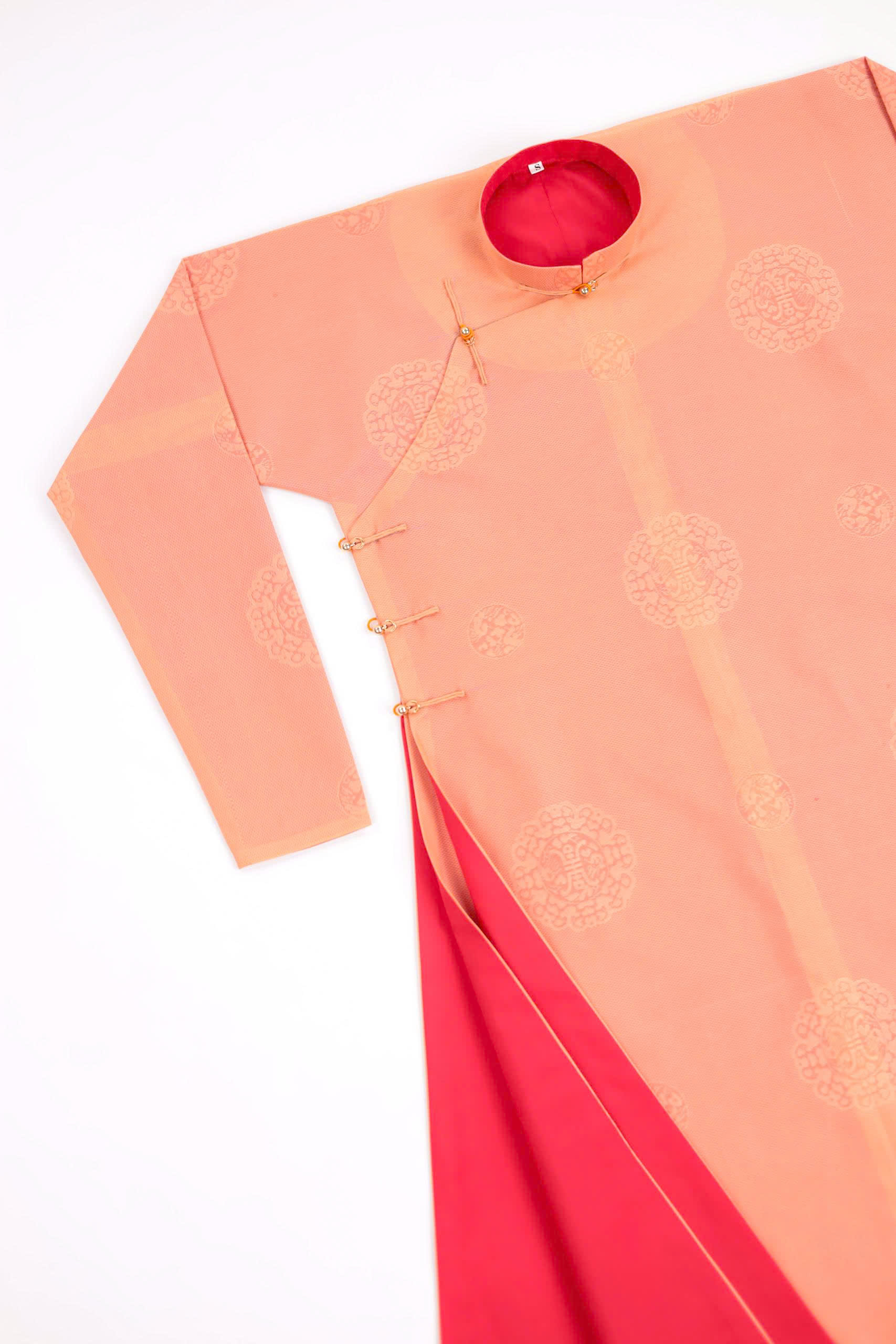 Áo dài Ngũ thân Sa Hàn Chữ Thọ