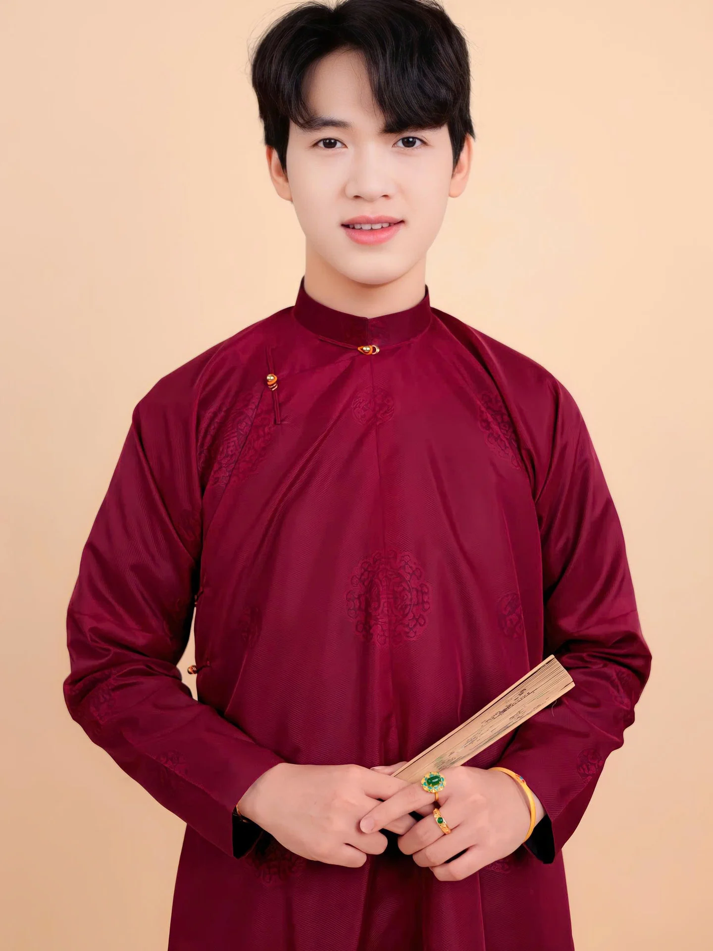 Áo dài ngũ thân Sa Hàn Chữ Thọ