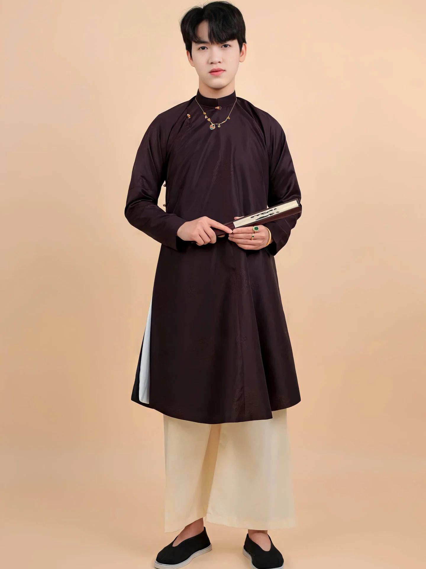 Áo dài ngũ thân Sa Hàn Chữ Thọ