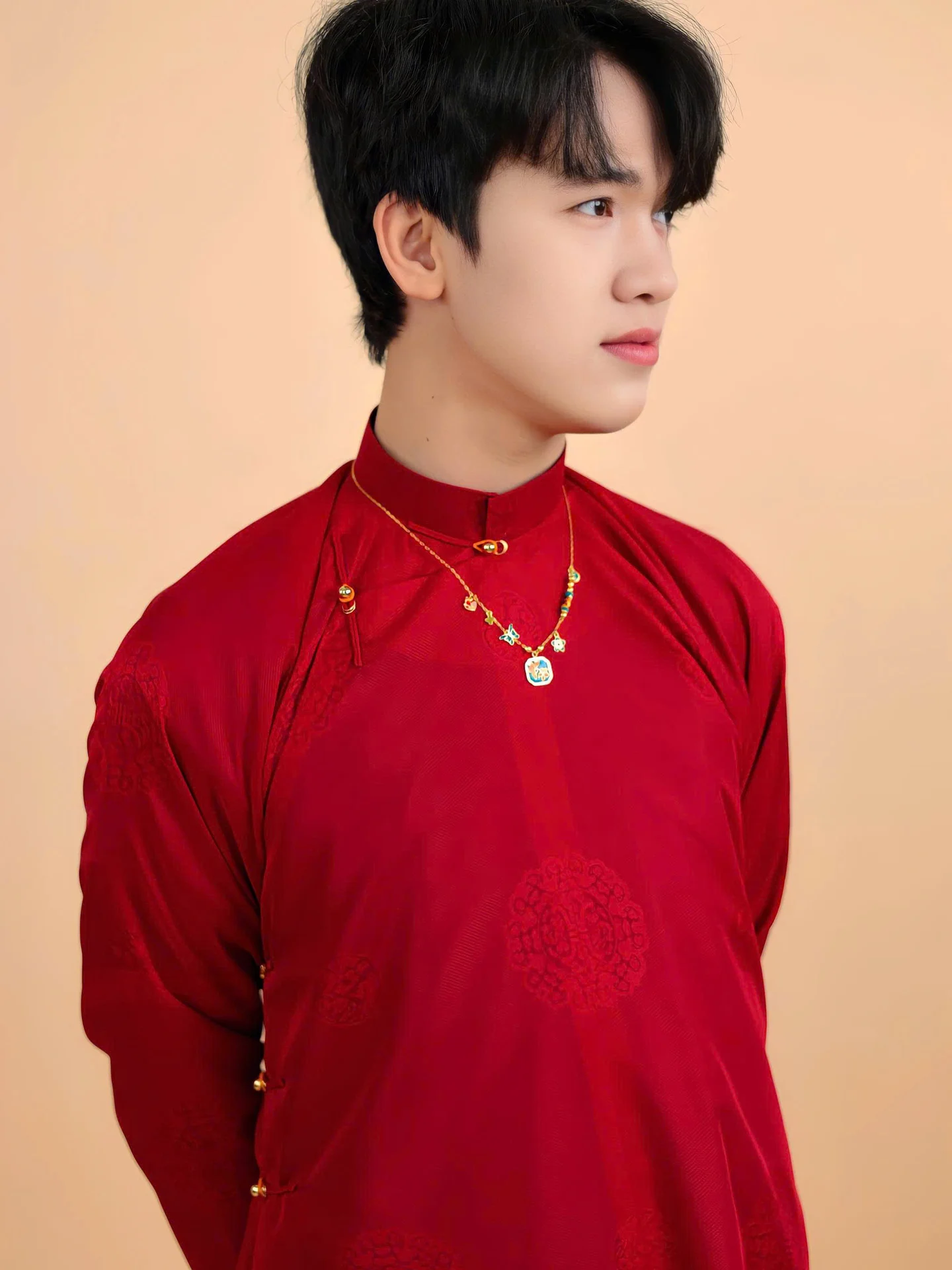 Áo dài ngũ thân Sa Hàn Chữ Thọ