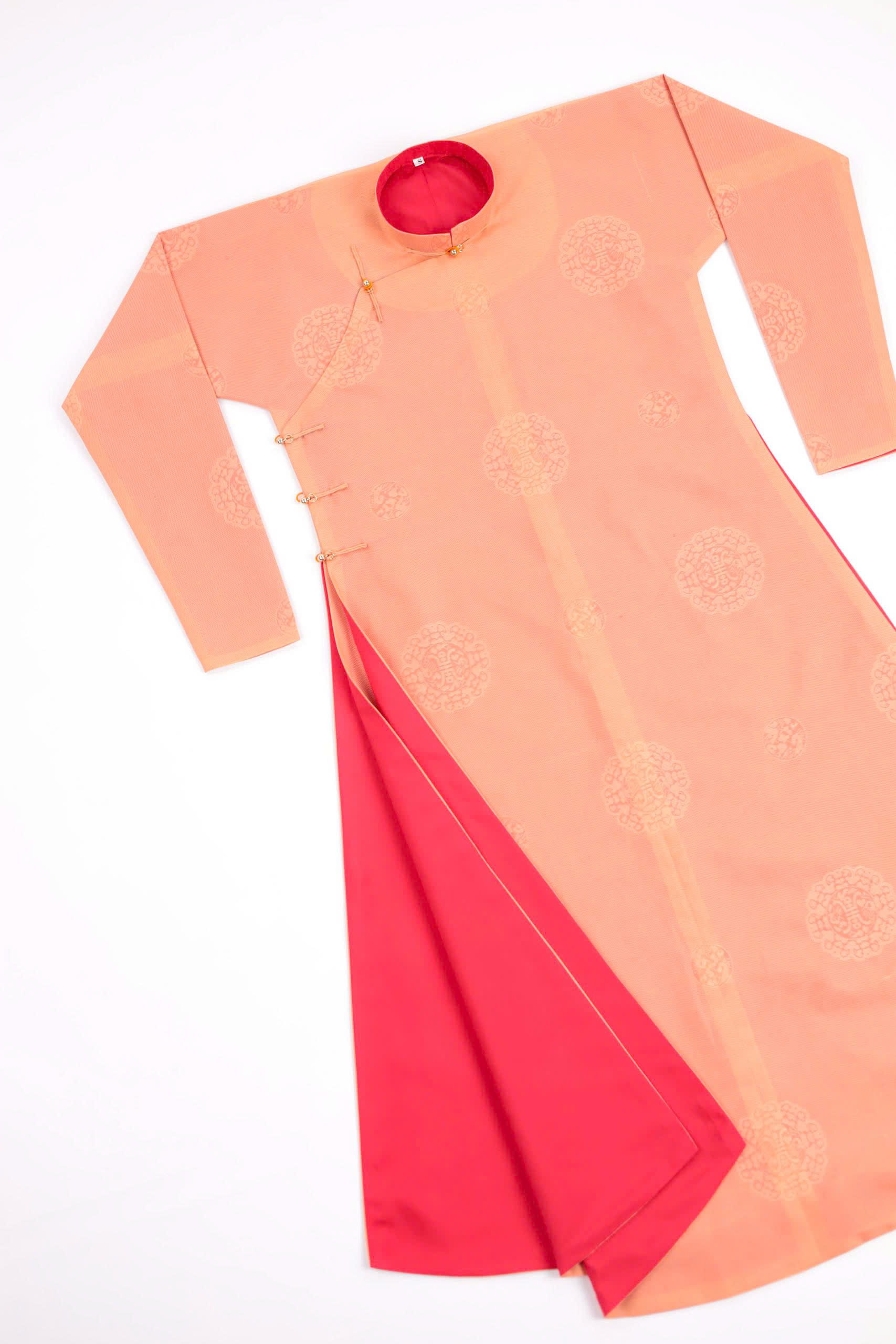 Áo dài Ngũ thân Sa Hàn Chữ Thọ