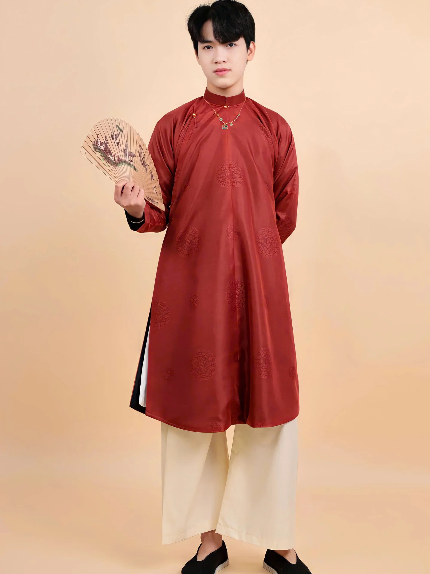 Áo dài ngũ thân Sa Hàn Chữ Thọ