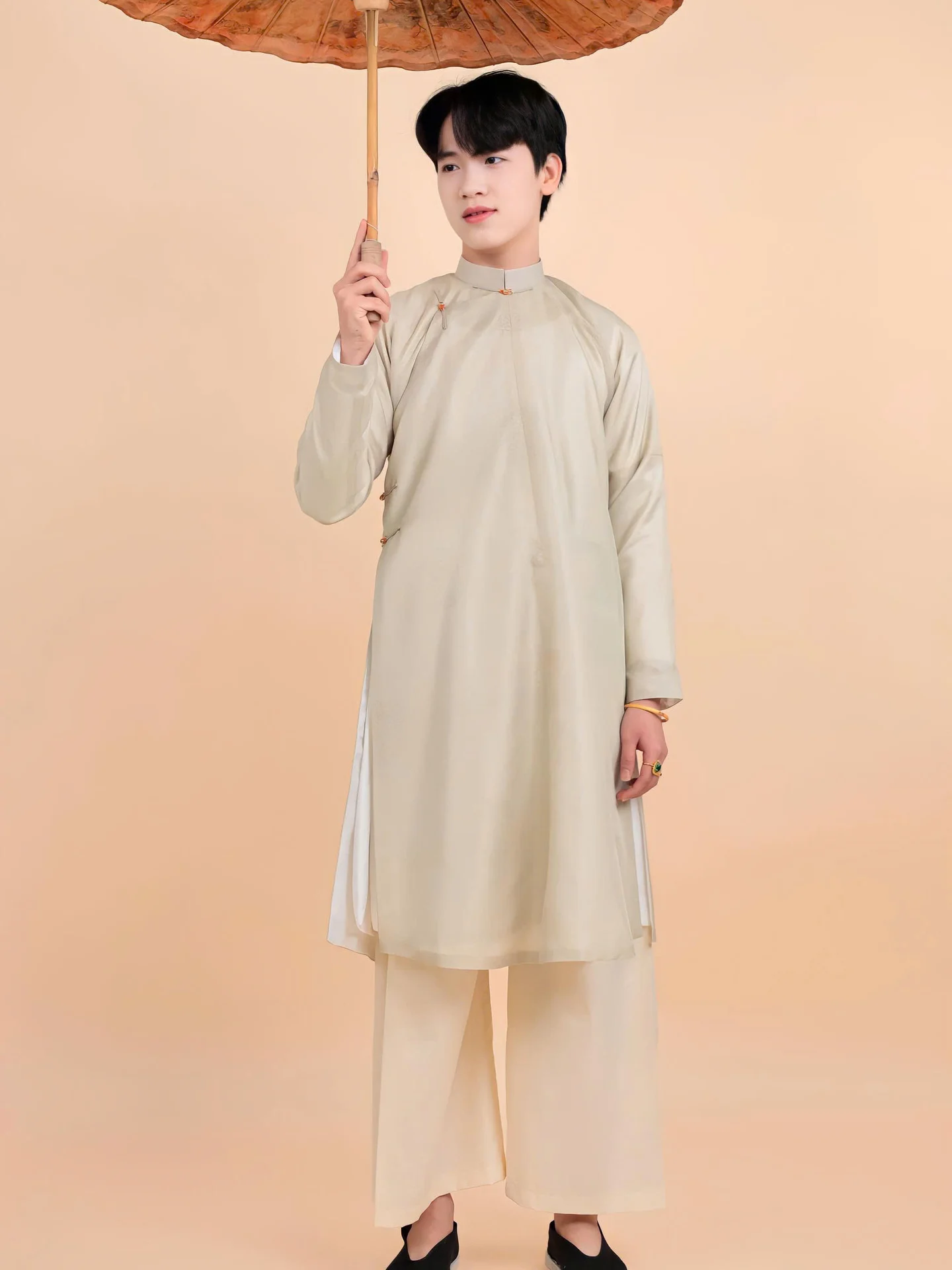 Áo dài ngũ thân Sa Hàn Chữ Thọ