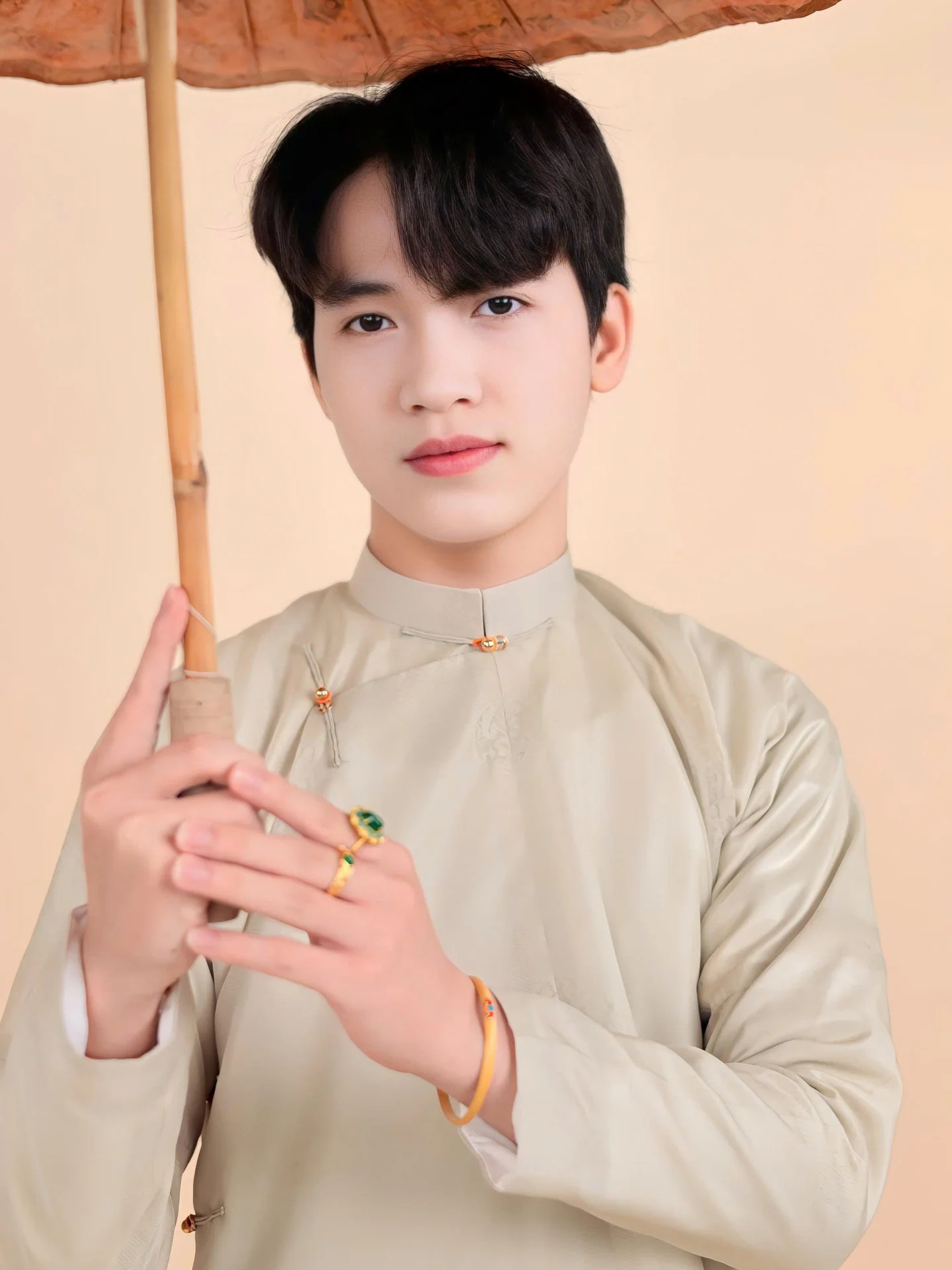 Áo dài ngũ thân Sa Hàn Chữ Thọ