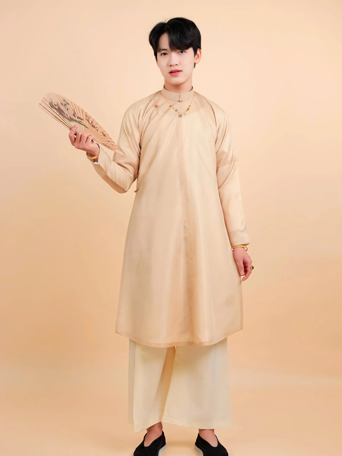 Áo dài ngũ thân Sa Hàn Chữ Thọ