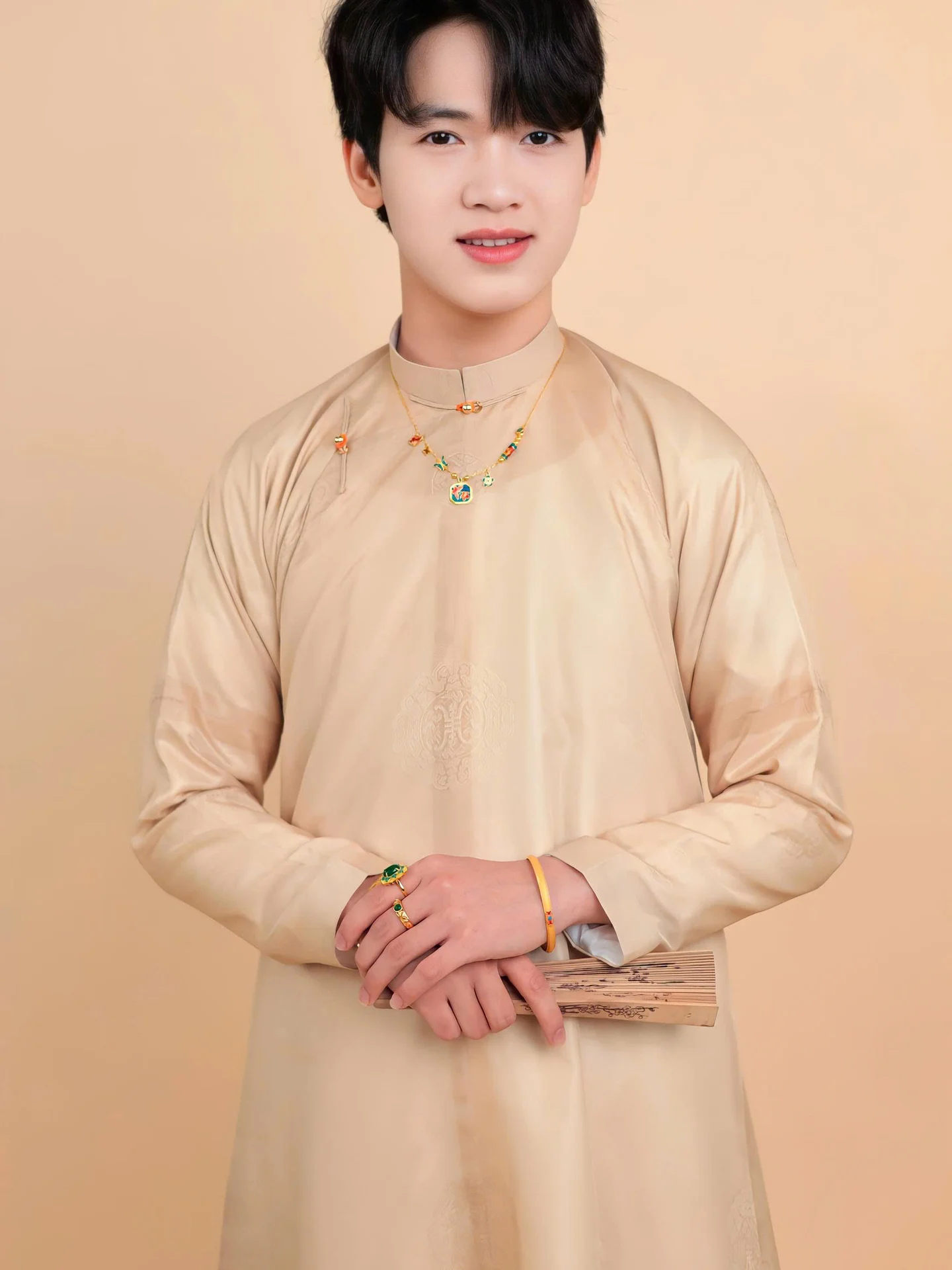 Áo dài ngũ thân Sa Hàn Chữ Thọ