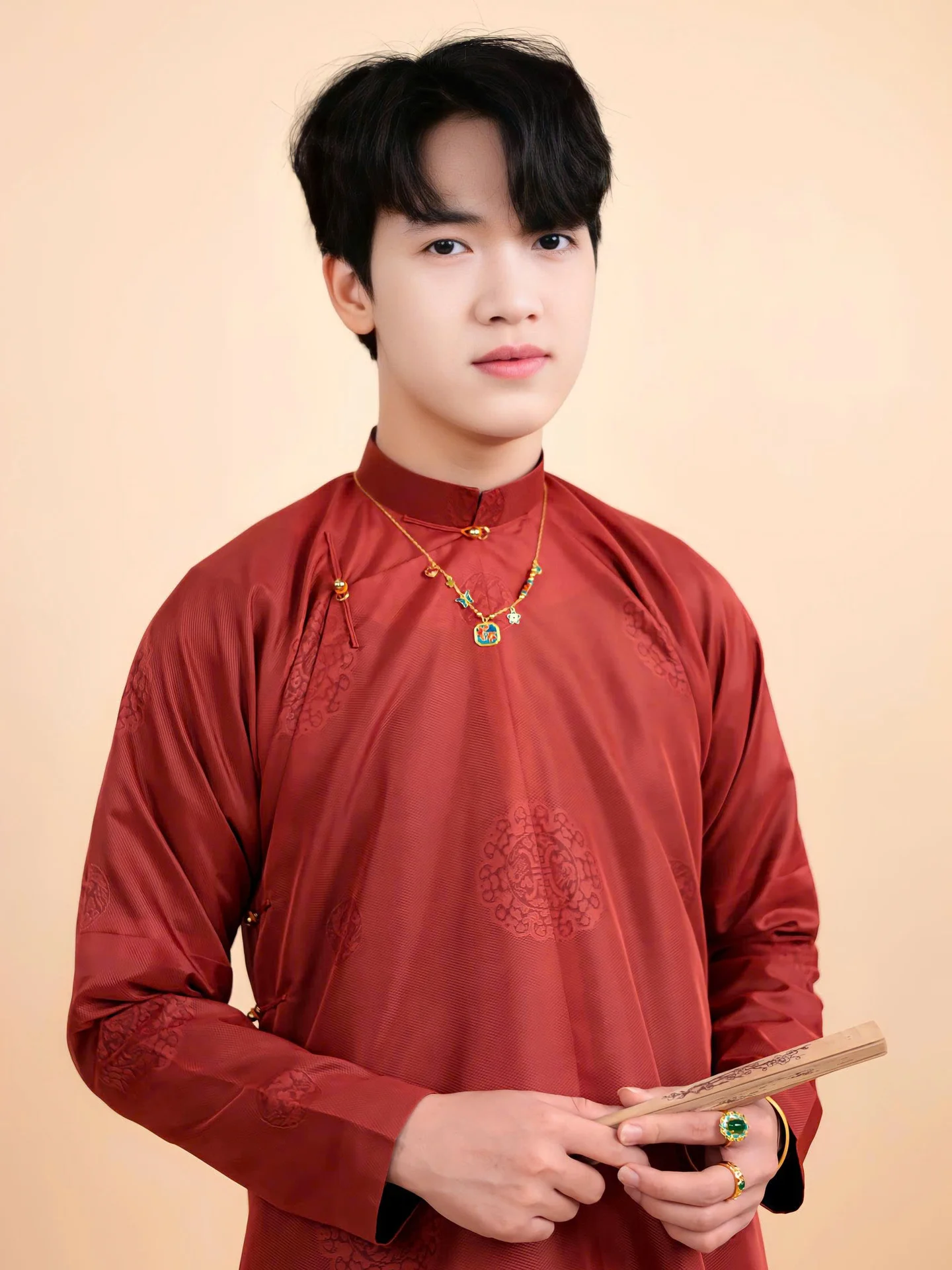 Áo dài ngũ thân Sa Hàn Chữ Thọ