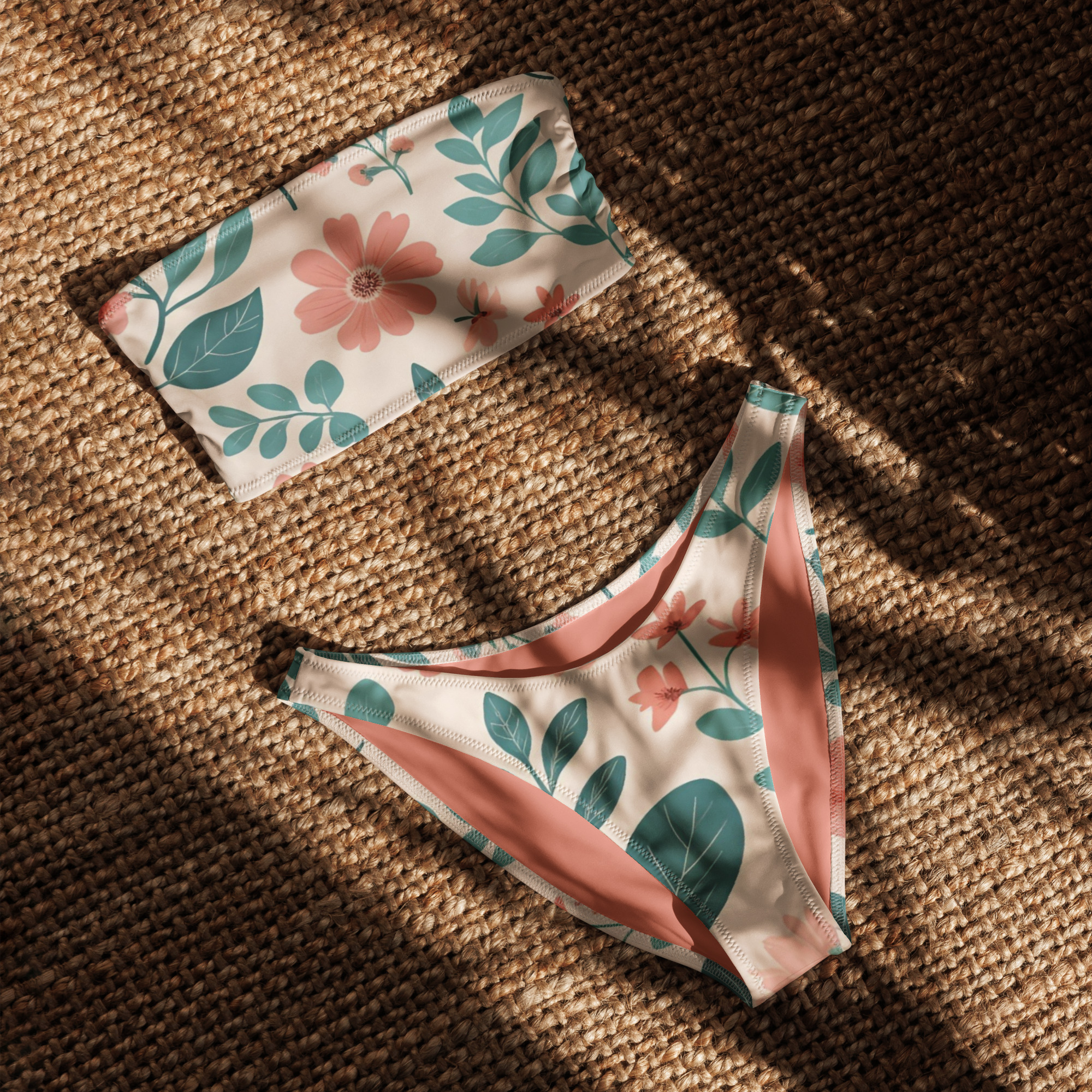 Floral bandeau bikini set