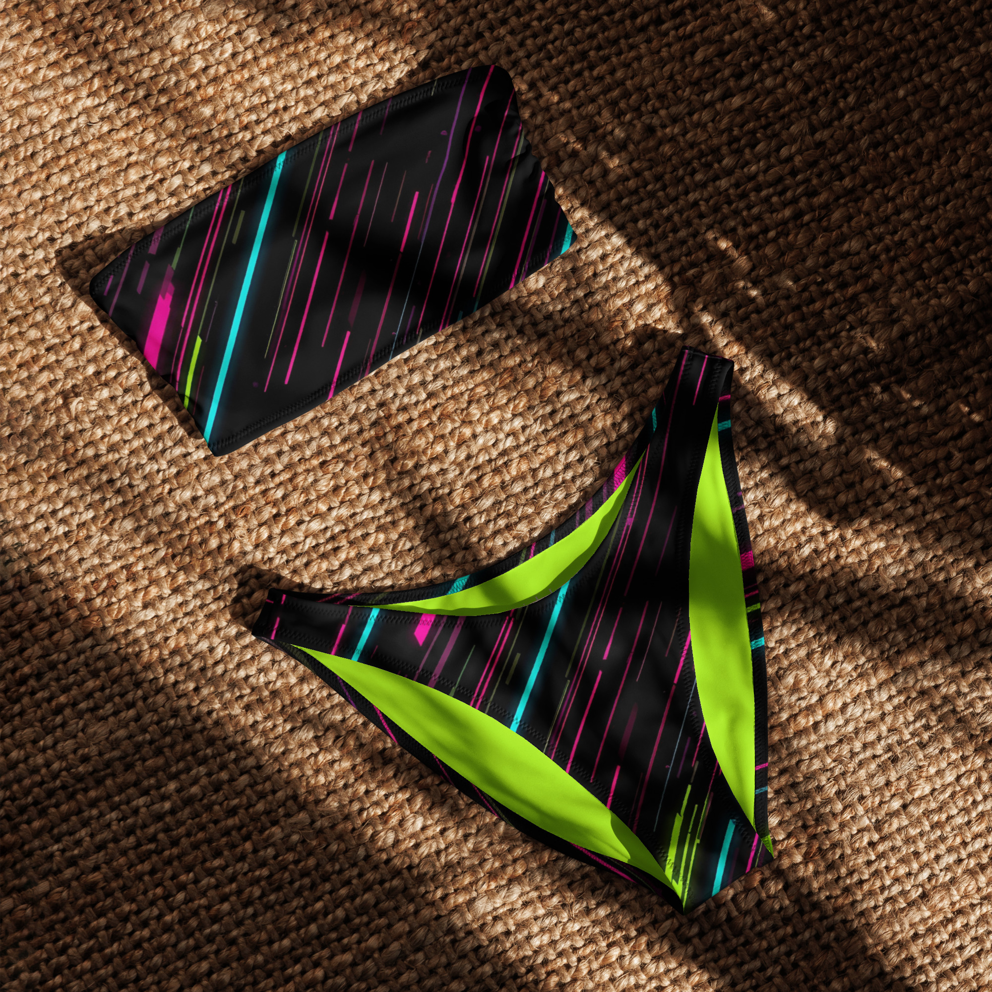 Dynamic neon lines bandeau bikini set