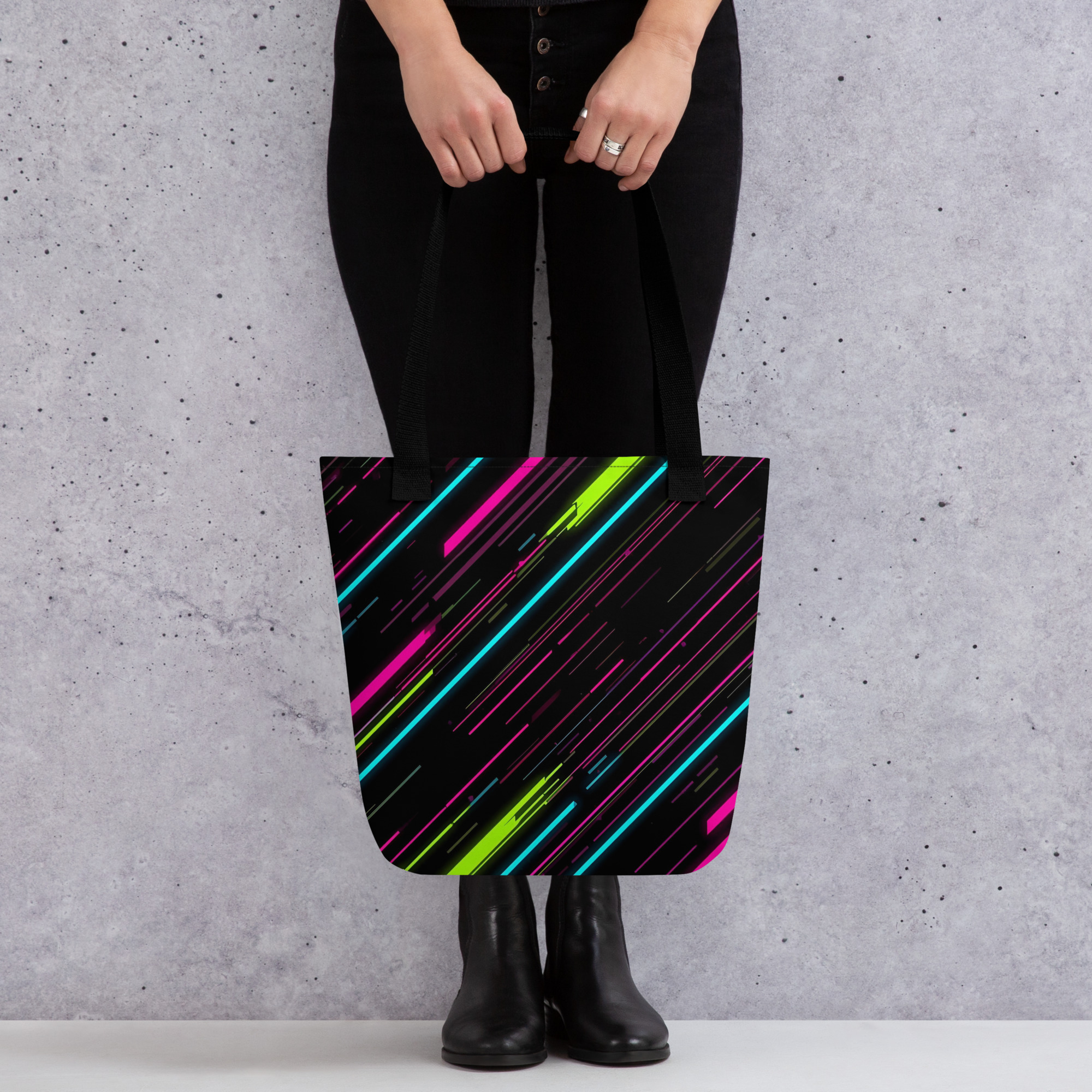 Dynamic Neon Lines Tote Bag