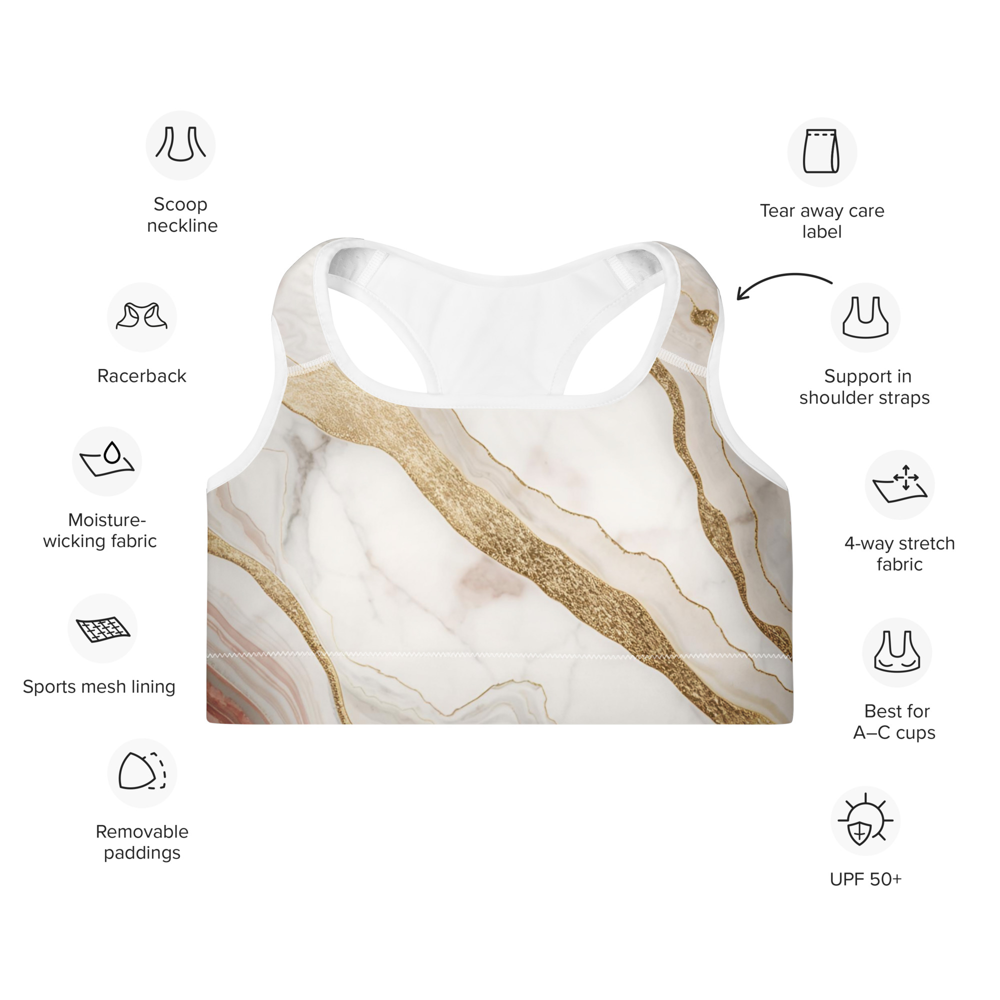 Marble Elegance Sports Bra