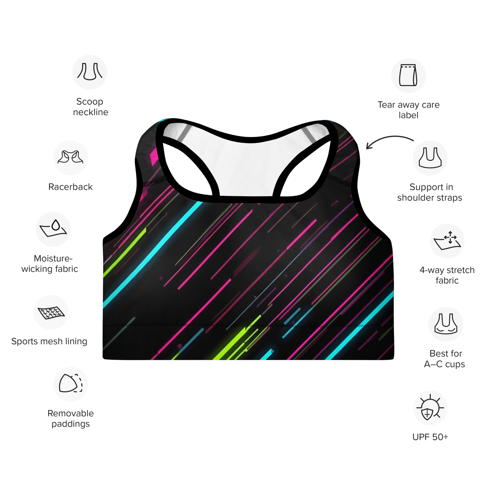Dynamic Neon Lines Sports Bra