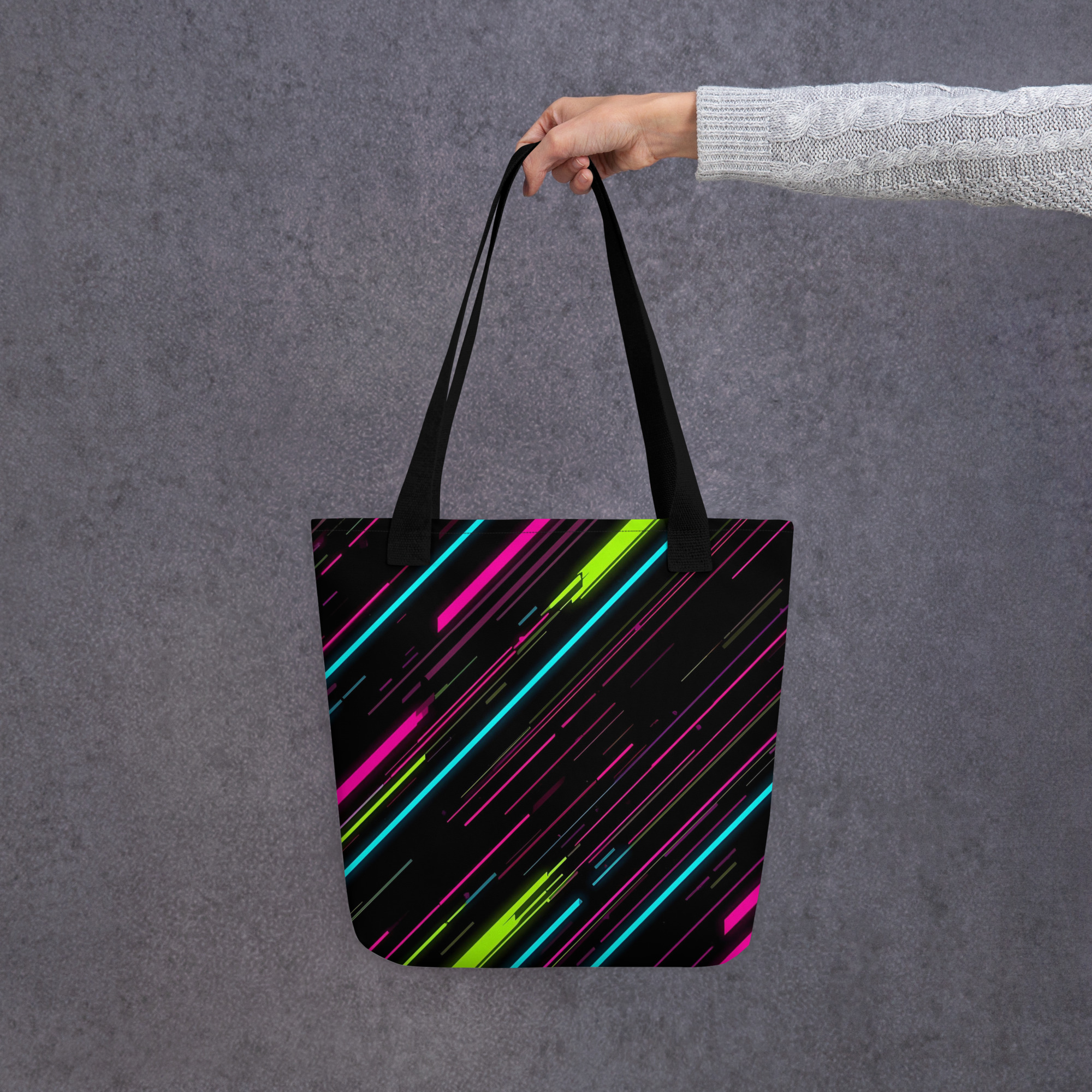 Dynamic Neon Lines Tote Bag