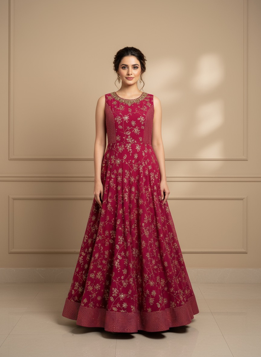 Elegant Red Floral Gown