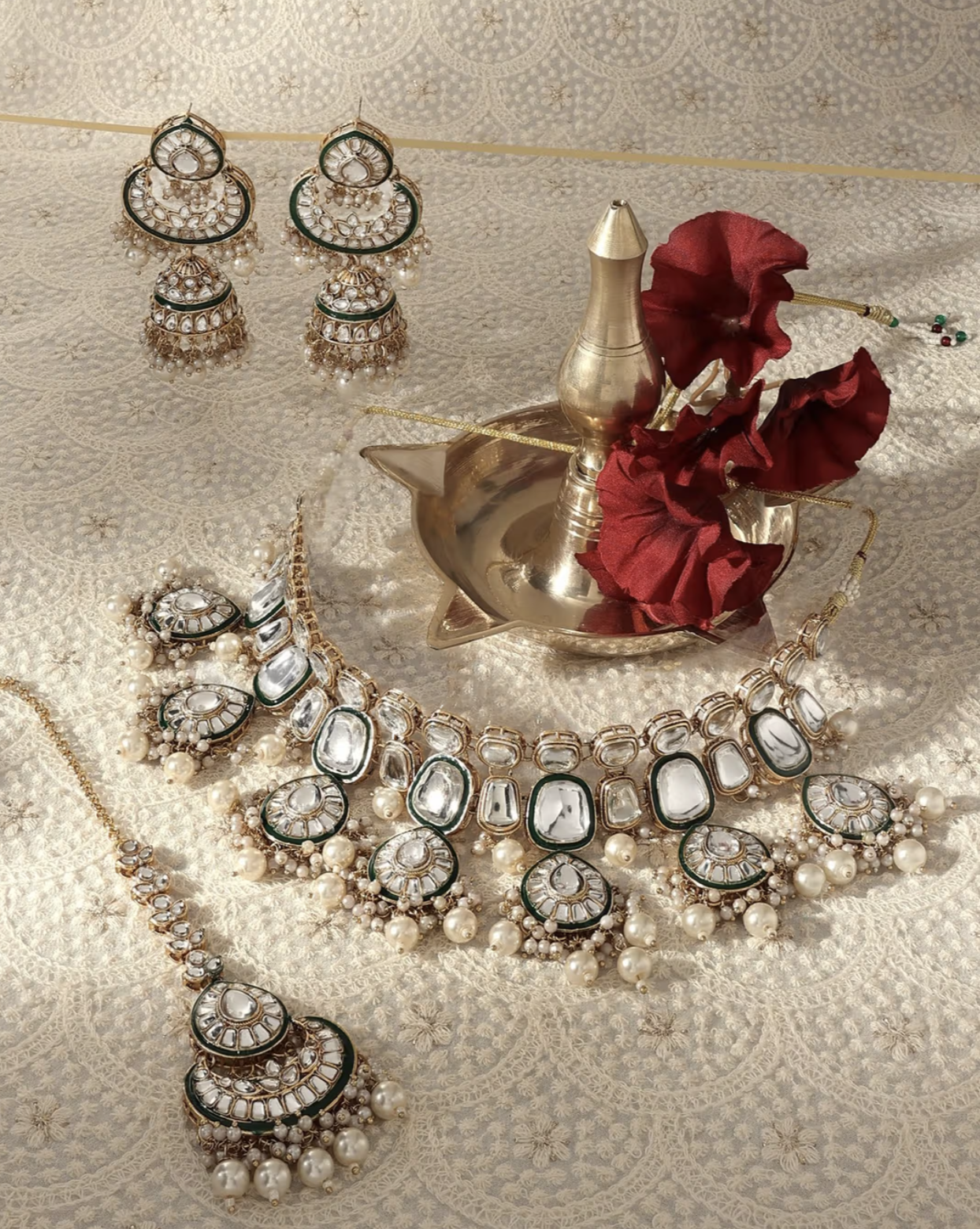 Traditional Gold Tone Enamel Bridal Jewellery Set