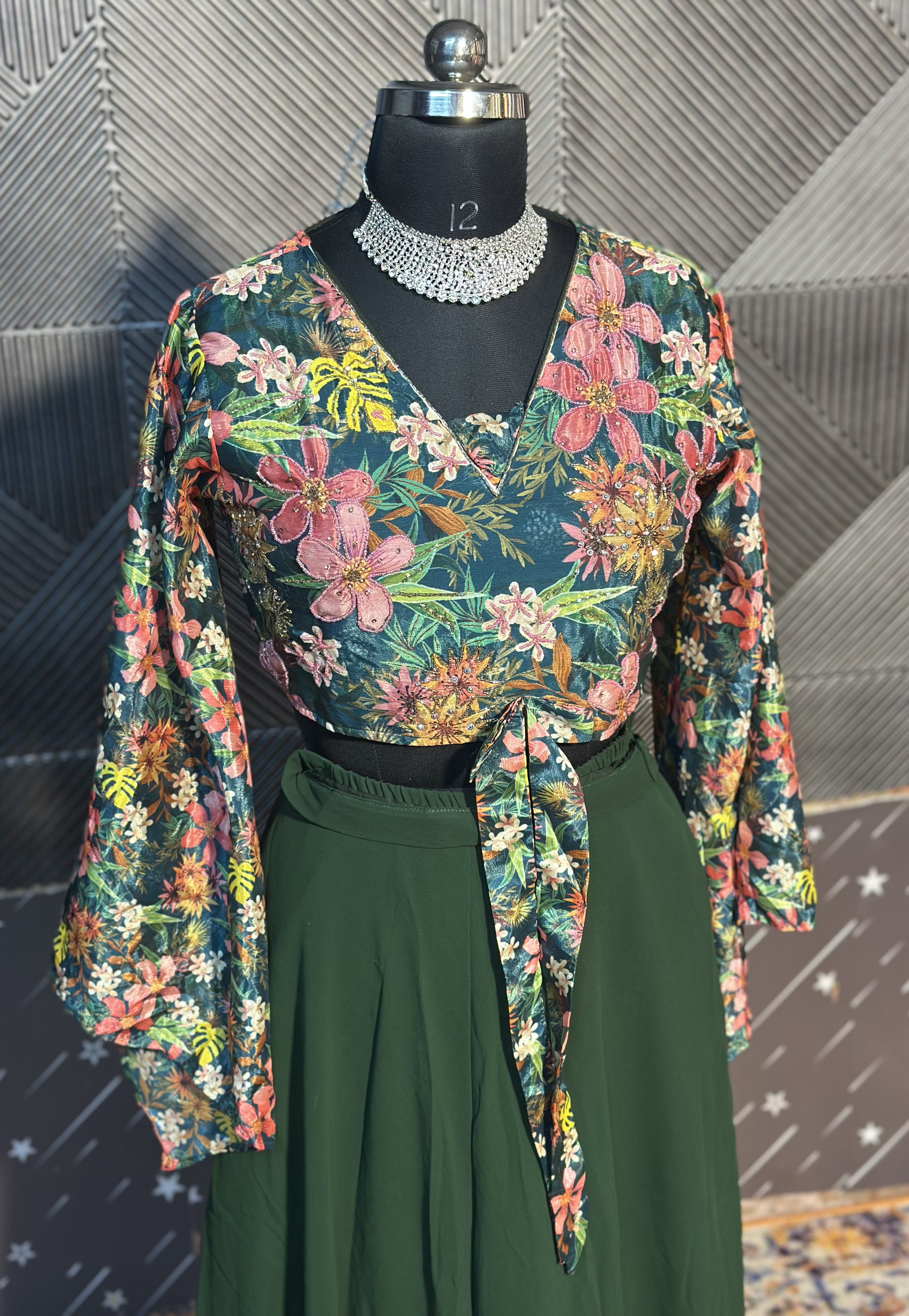 Floral Crop Top and Flared Maxi Skirt Set