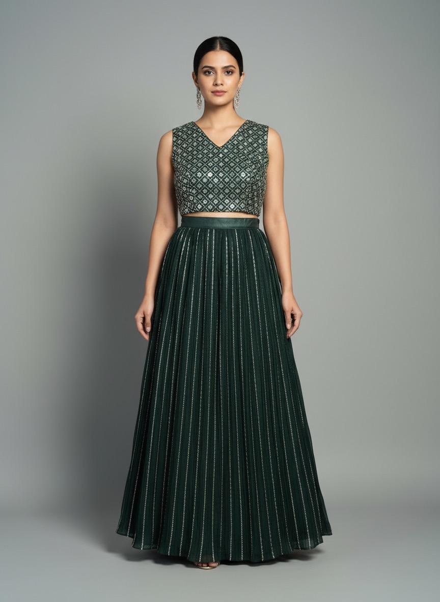 Embroidered Green Lehenga Set