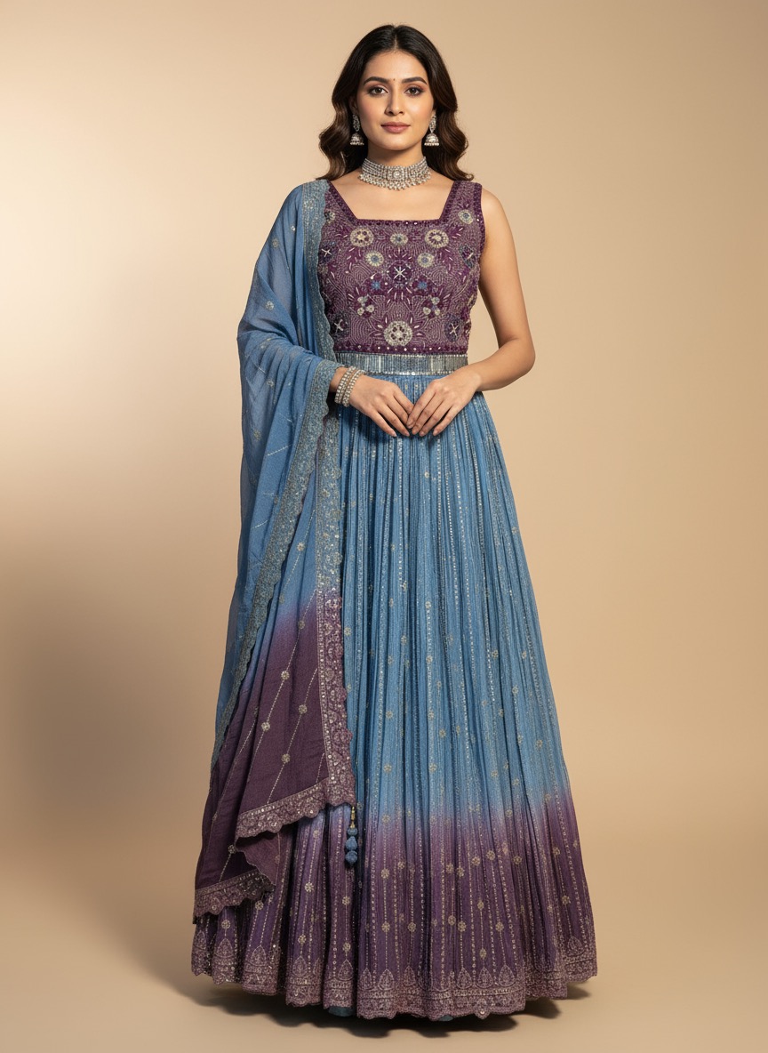Embroidered Ombre Anarkali Dress