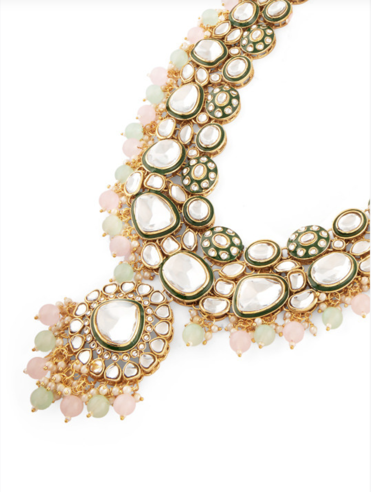 Gold-Plated Stones Studded & Beaded Meenakari Jewellery Set