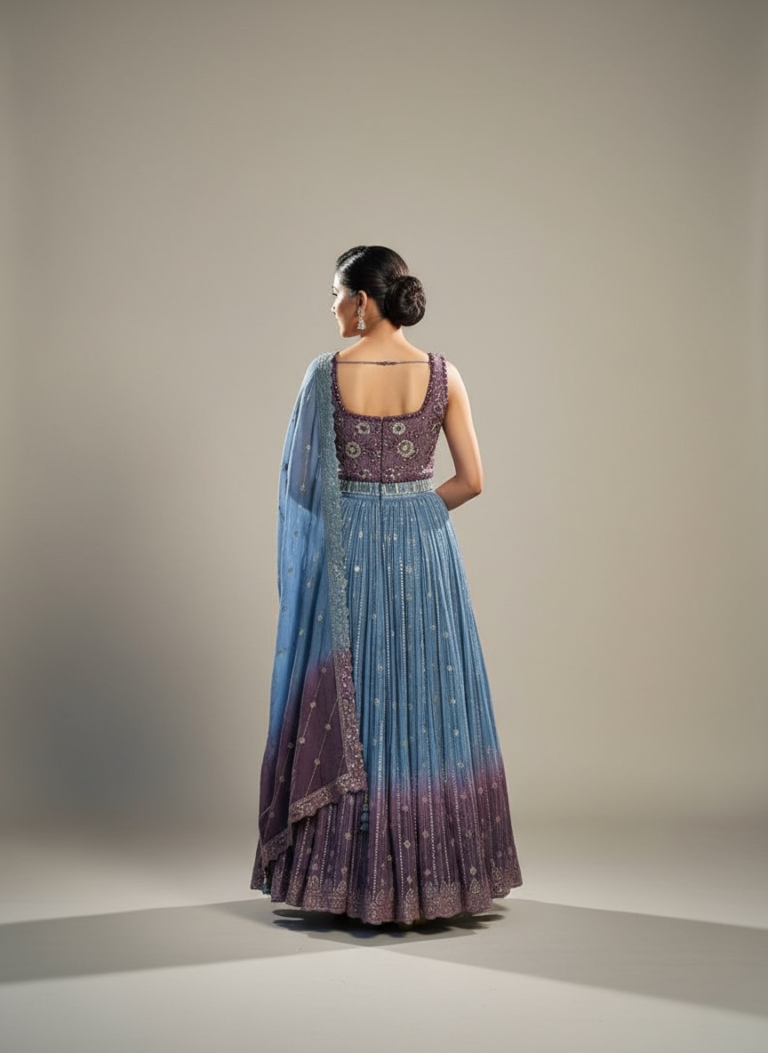 Embroidered Ombre Anarkali Dress
