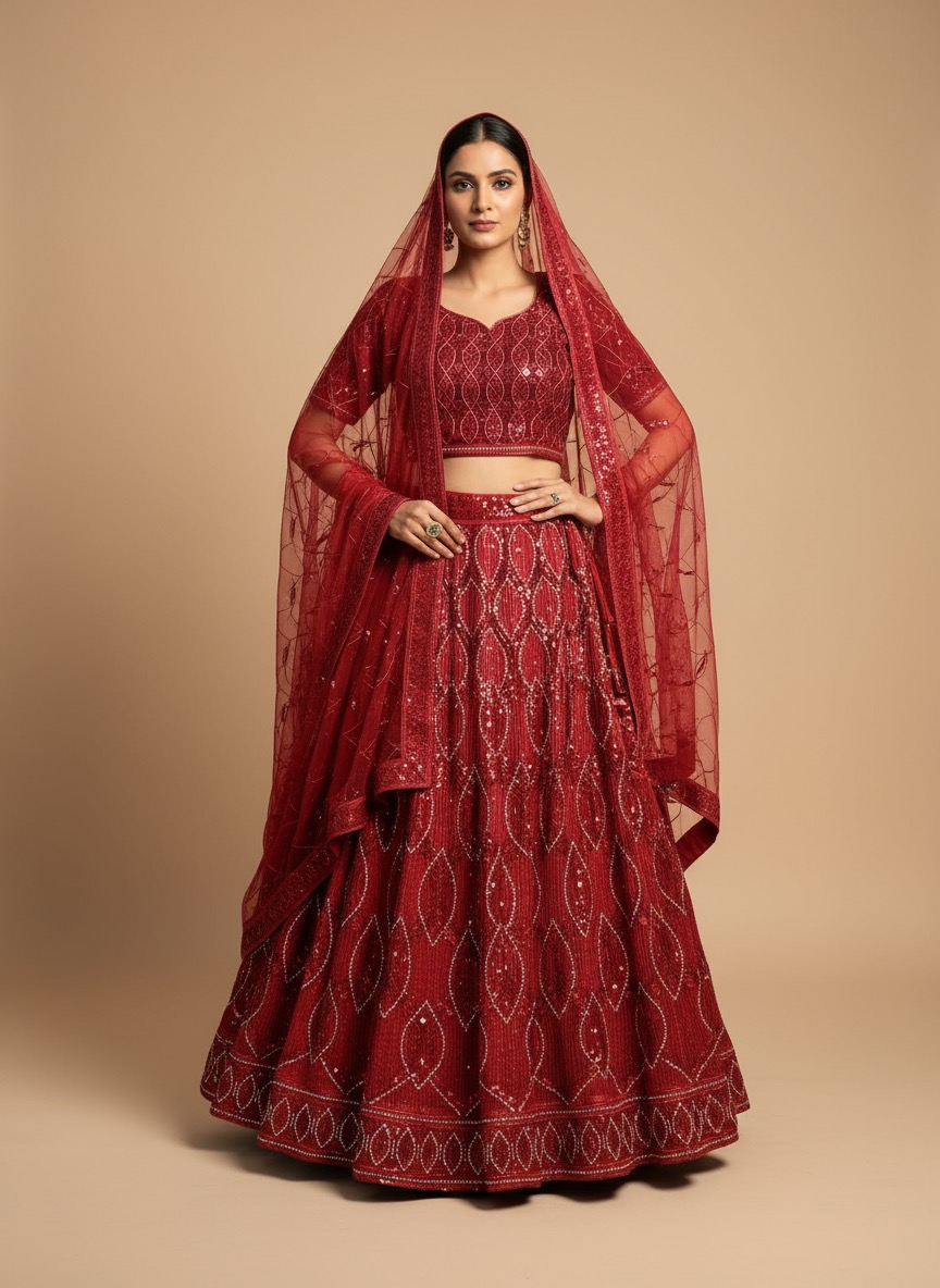 Dazzling Red Sequin Lehenga
