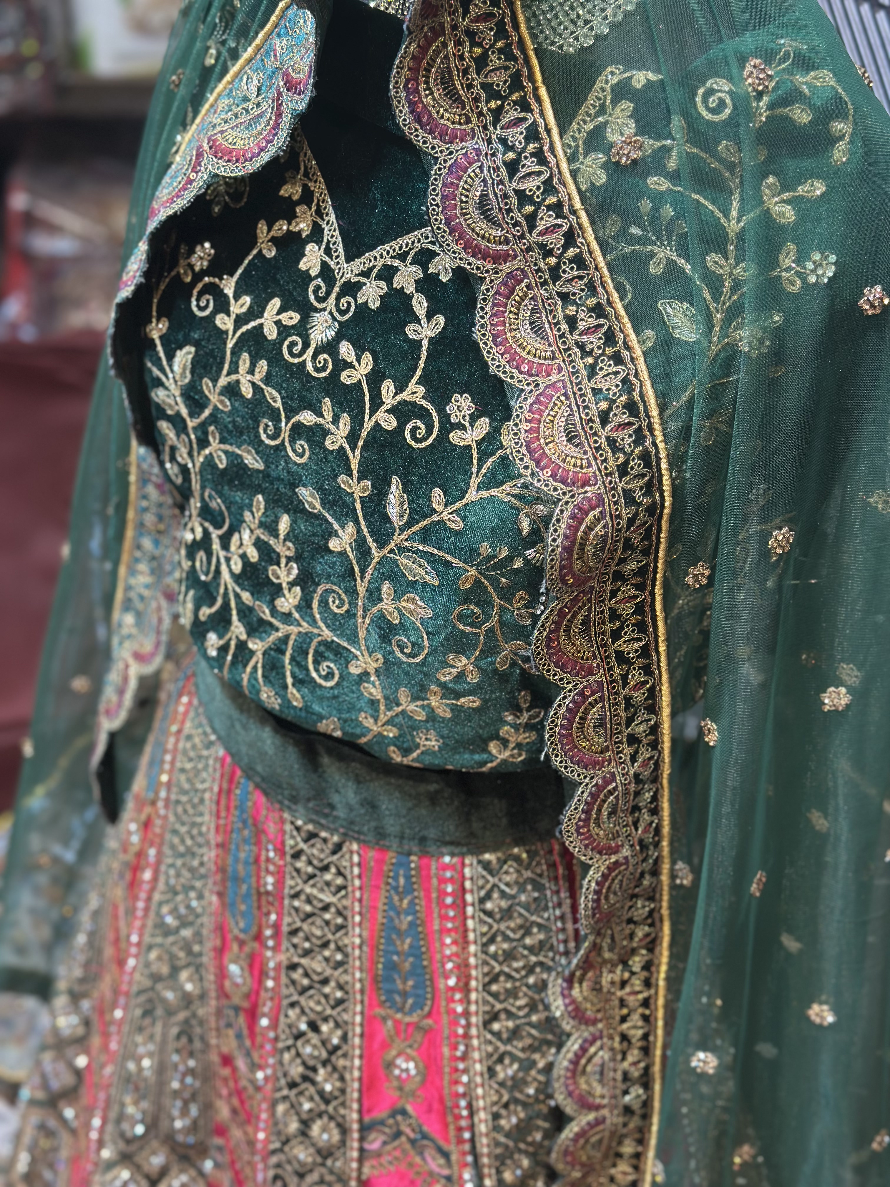 Emerald Green and Rani Pink Lehenga