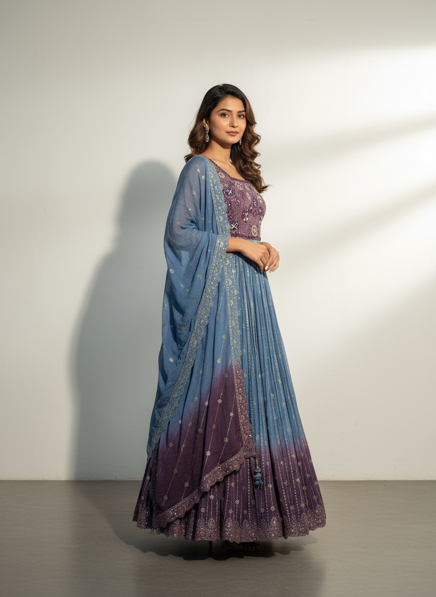 Embroidered Ombre Anarkali Dress