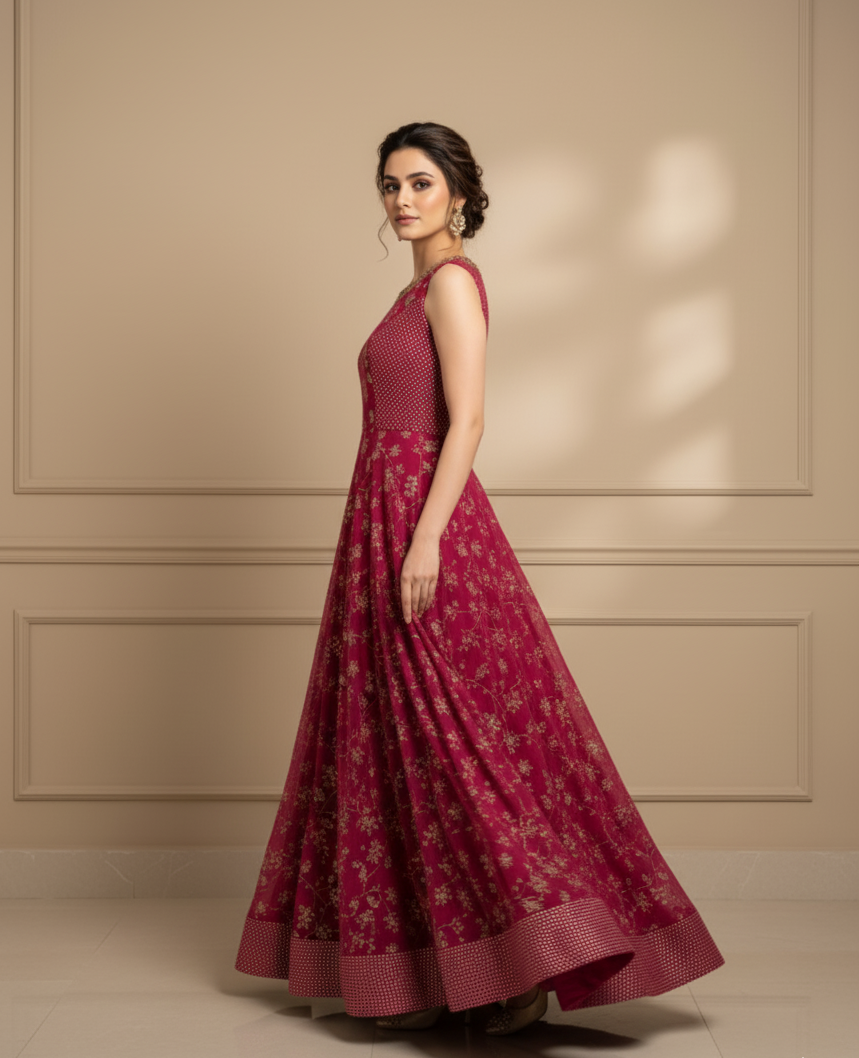 Elegant Red Floral Gown