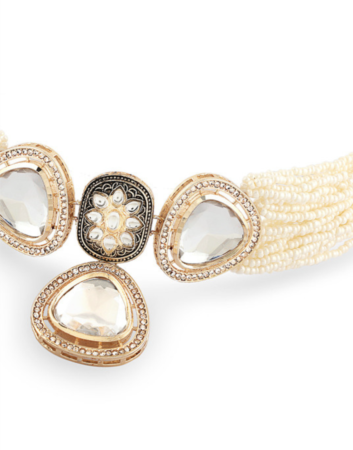 Elegant Gold-Plated American Diamond-Studded Necklace With Earrings & Finger Ring