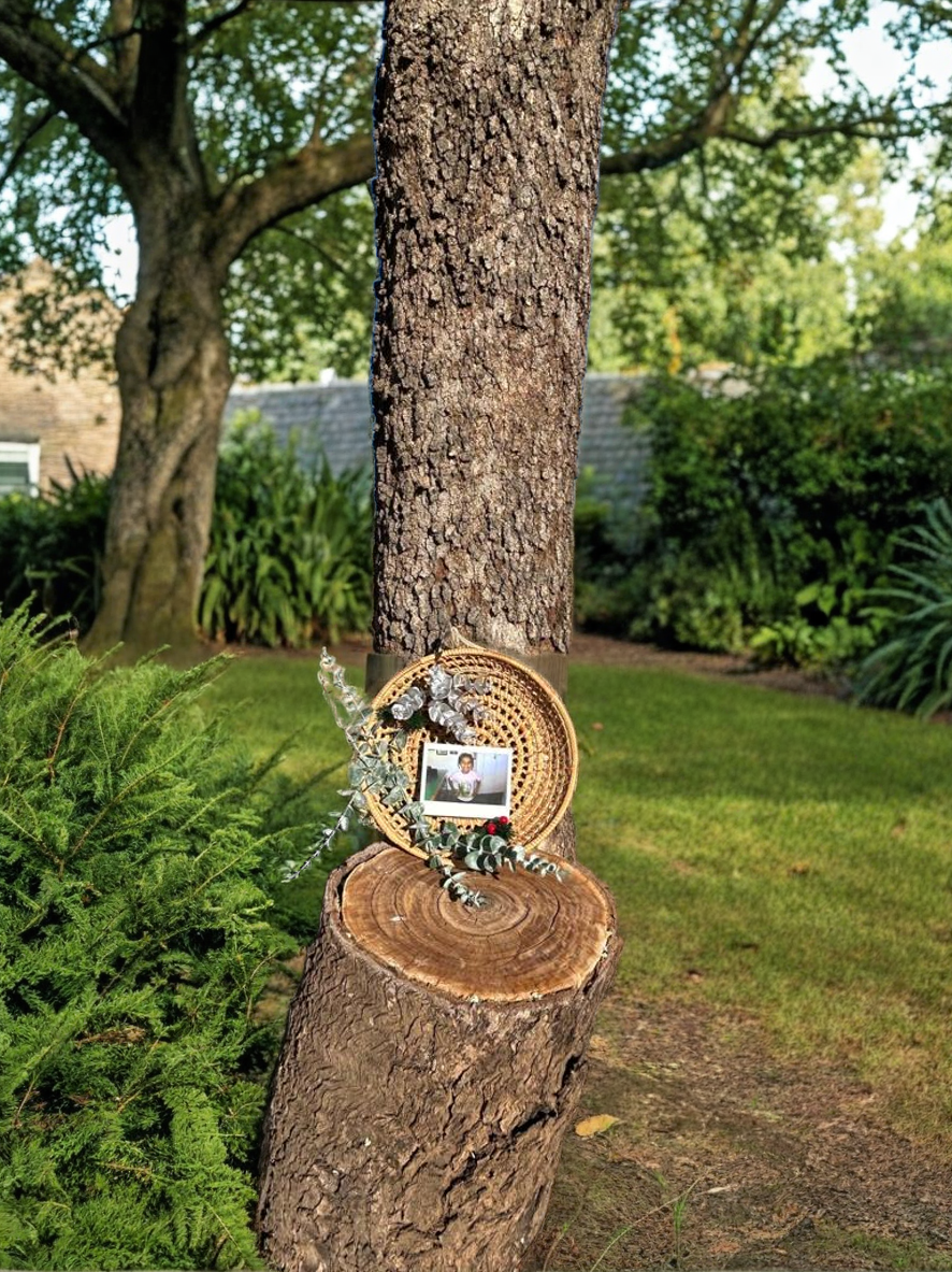 Handcrafted DIY Floral arrangement with basket as Photo Frame for small instant photos