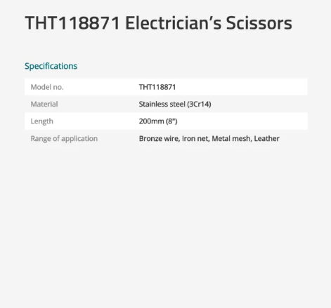 Total Electrician's Scissors (7" / 8"), with Teeth, Bronze Wire, Iron Net, Metal Mesh, Leather - 