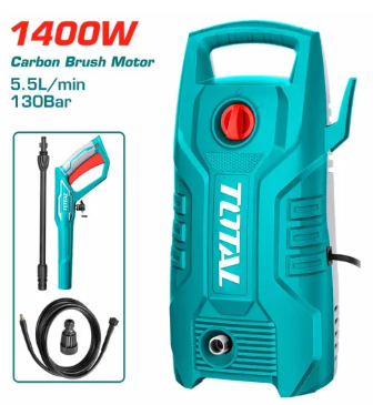 Total High Pressure Washer (1400W), w/ Pure Copper Wire Carbon Brush Motor, incl. Spray Gun + Hose