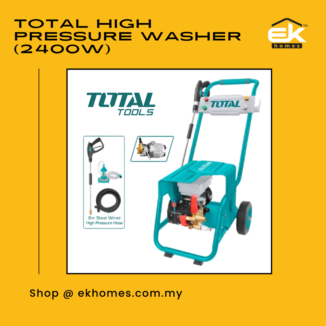 Total High Pressure Washer (2400W) Suitable For Commercial Use + Metal Lance + Nozzles (4 Pcs) + Hose (8m) 