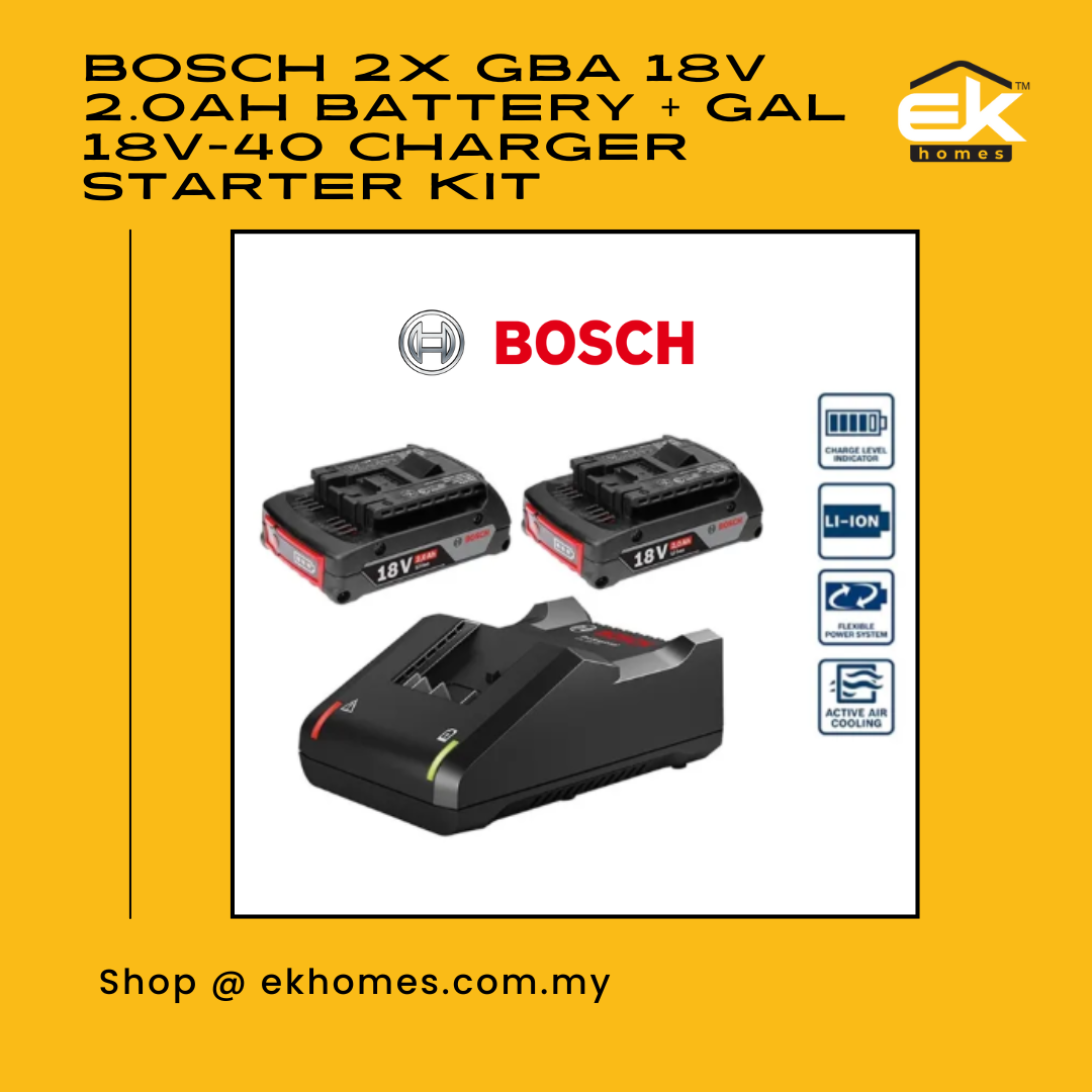 Bosch 2x GBA 18V 2.0Ah battery + GAL 18V-40 Charger Professional Starter Kit 