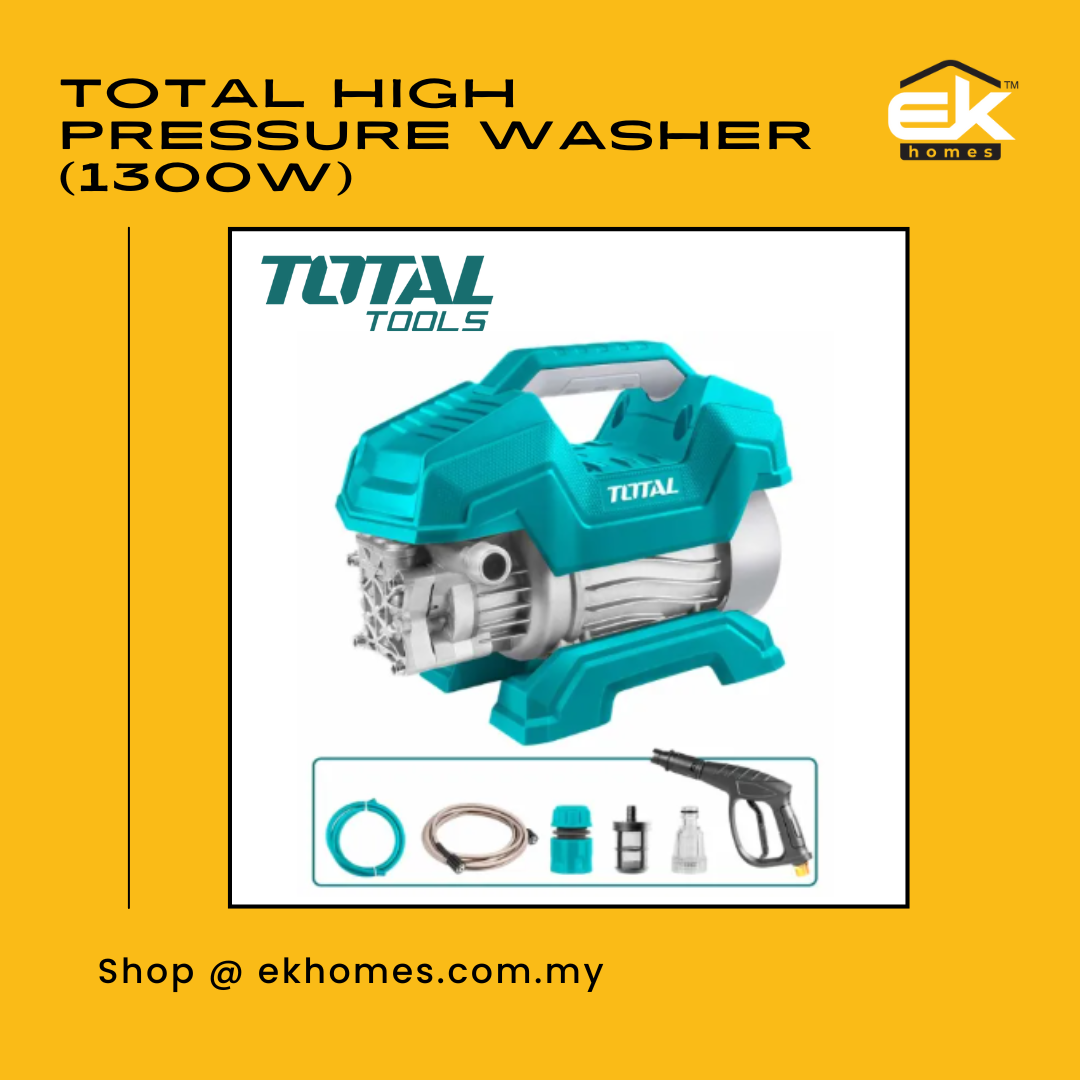 Total High Pressure Washer (1300W), Copper Wire Induction Motor, Flow: 6.5l/min, Pressure: 80 bar (1160 PSI) 