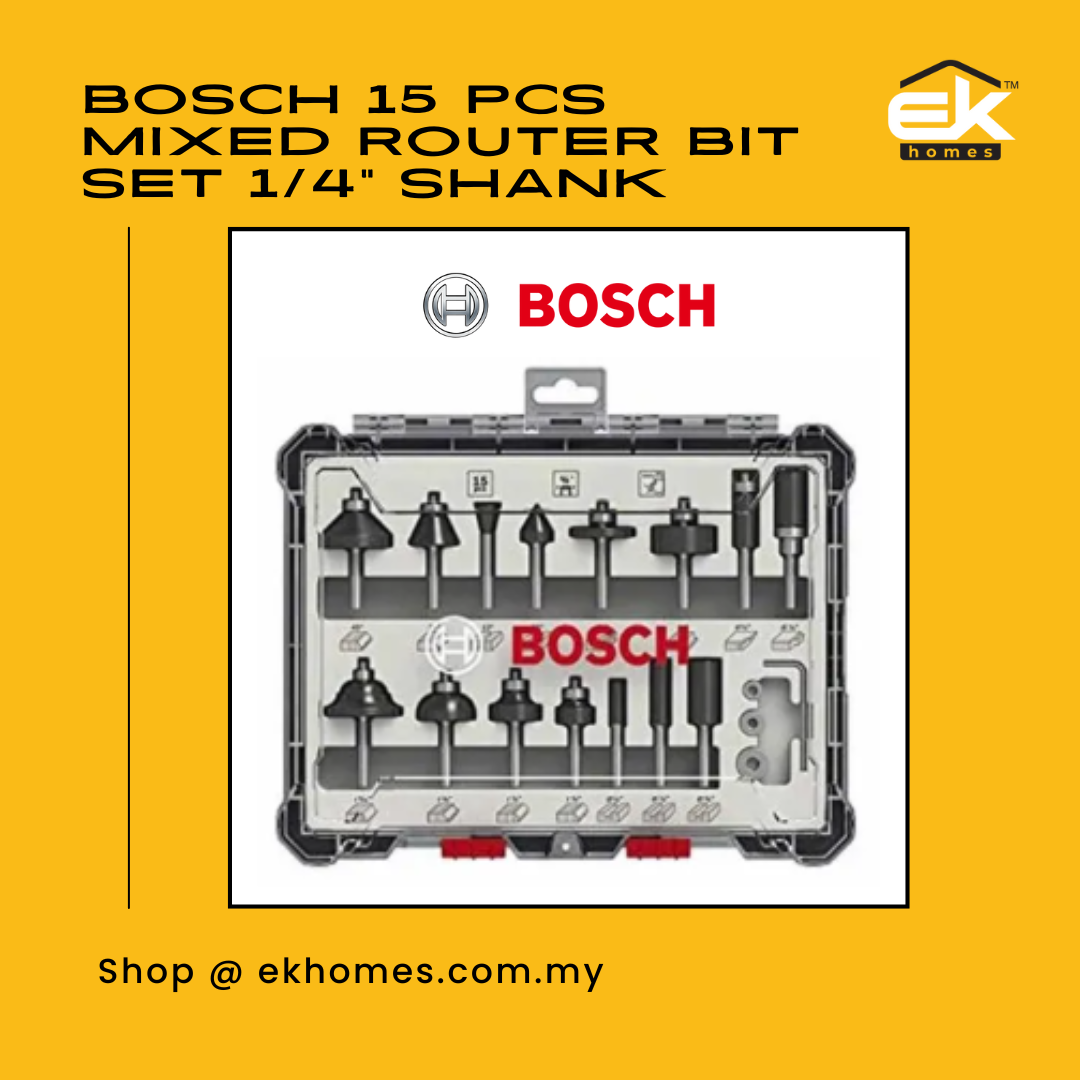 Bosch 15 pcs Mixed Router Bit Set 1/4" Shank