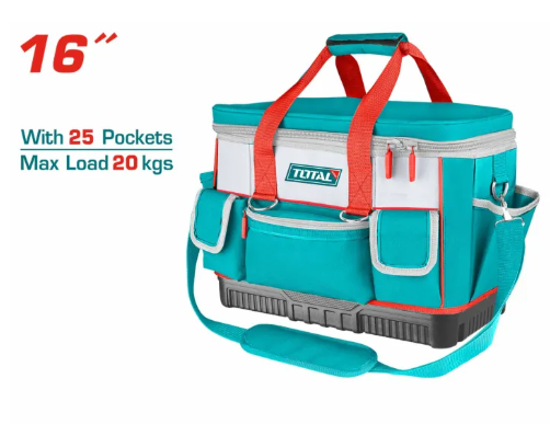 Total Tools Bag (16"/Max Load 20kg) 25 Pockets + Adjustable Shoulder Strap 