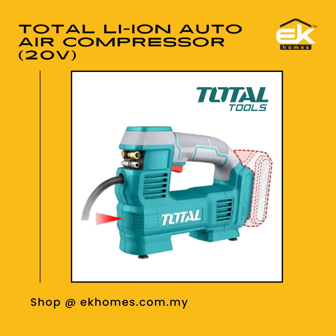 Total Li-ion Auto Air Compressor (20V) With Steel Air Needle + Plastic Ball Needle + Valve Adaptor P20S 