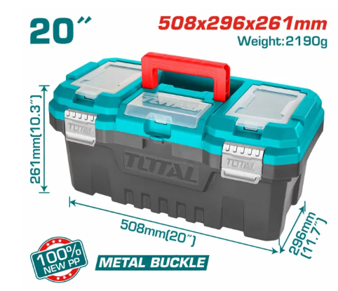 Total Plastic Tool Box (17"), w/ Metal Buckle + 3 Top Compartments, Max. load: 15kg - 20kg 
