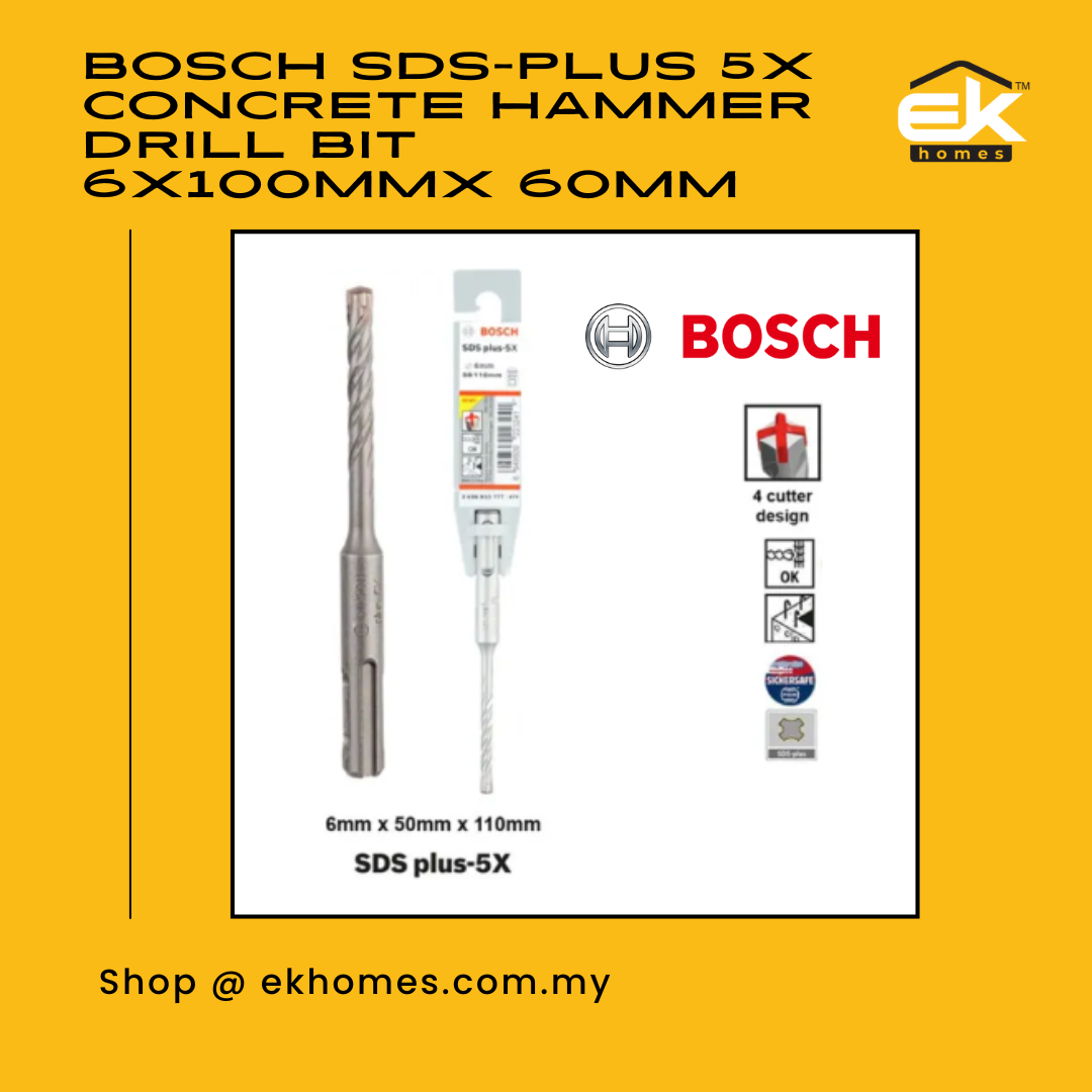 Bosch SDS-Plus 5X Masonry & Reinforced Concrete Hammer Drill Bit 6x100mmx 60mm