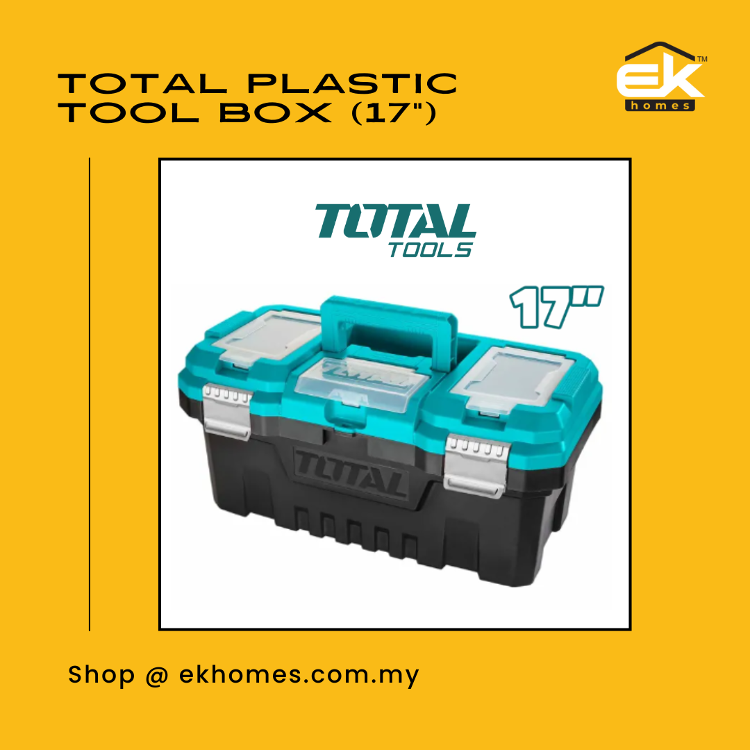 Total Plastic Tool Box (17"), w/ Metal Buckle + 3 Top Compartments, Max. load: 15kg - 20kg